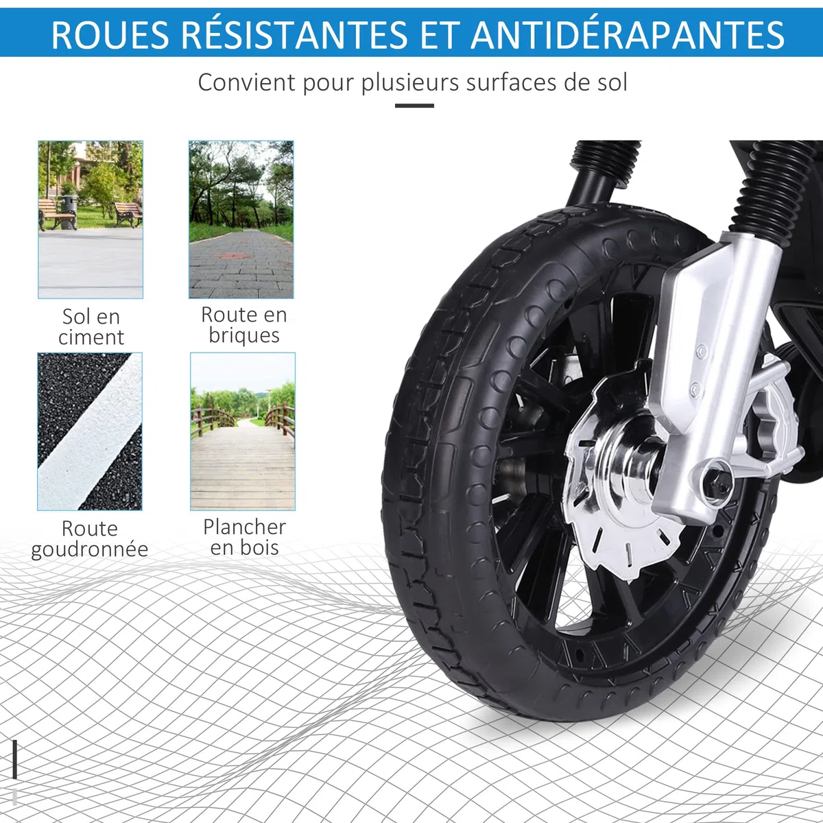 HOMCOM Moto Électrique pour Enfants 3-6 Ans 25 W 6 V 3 Km/h Bleu | Effets Lumineux, Effets Sonores, Roulettes Amovibles, Charge max. 30 kg