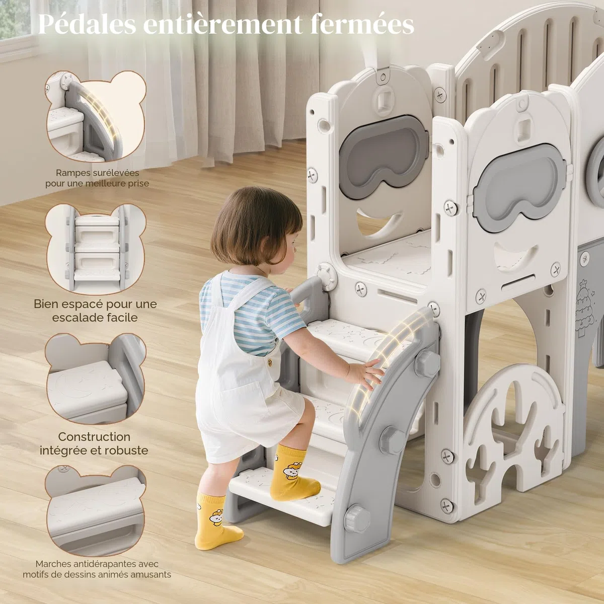 Toboggan 11 en 1 pour tout-petits, toboggan d'intérieur et d'extérieur avec panier de basket, golf, jumelles et espace de rangement, échafaudage sport autoportant pour enfants de 1 à 6 ans (toboggy