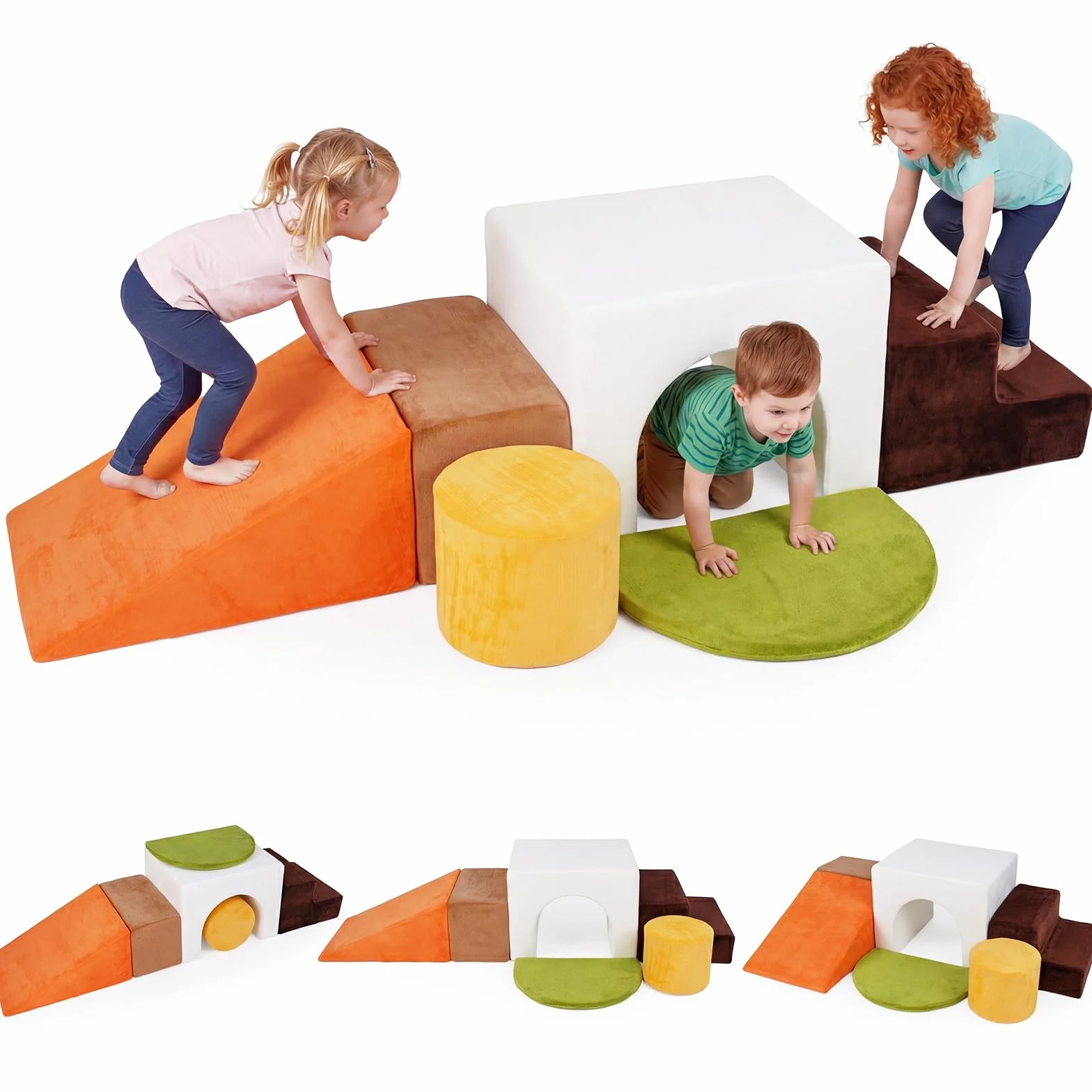 COSTWAY 6PCS Parcours Motricité Bébé en Mousse avec Housse Amovible et Lavable en Velours, Module Motricité Bébé avec Diverses Couleurs & Formes, Jouets Éducatifs Intérieur pour Ramper Grimper (Blanc)