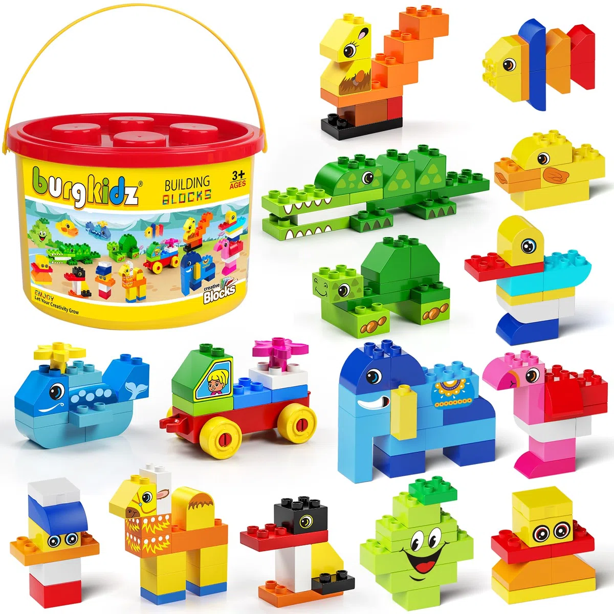 burgkidz Gros Blocs de Construction, 135 pièces Briques de Construction Créatives Classiques avec Boîte de Rangement, Jeux de Construction pour Enfants de 2 à 5 ans