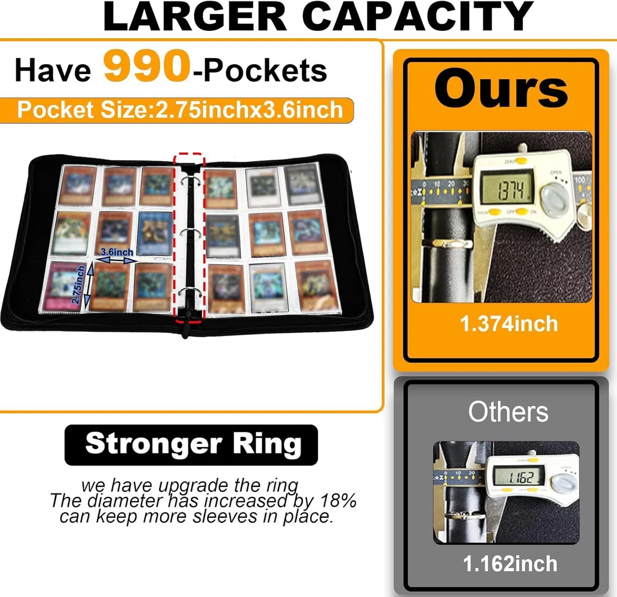 Classeur compatible avec les cartes Lorcana 990 poches, porte-cartes à collectionner pour cartes de sport et autres cartes à collectionner MTG TCG avec 55 pochettes (LOR-ST)