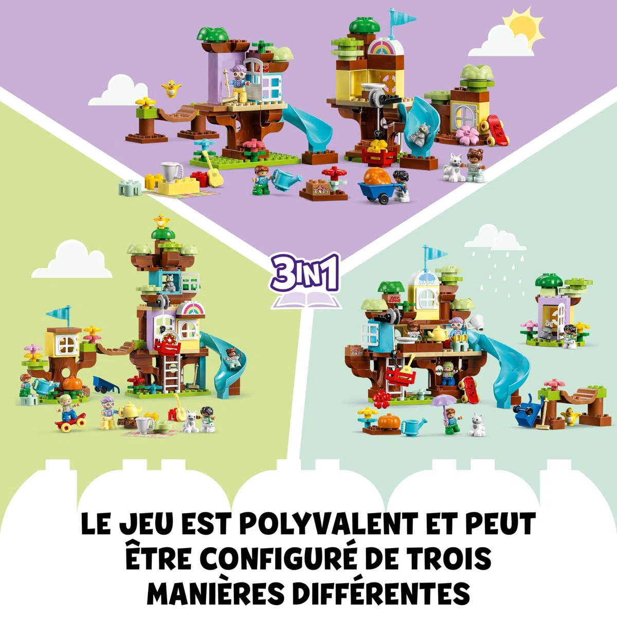 LEGO 10993 Duplo La Cabane dans l’Arbre 3-en-1, Jouet Éducatif pour Enfants Dès 3 Ans, Filles et Garçons, avec 4 Figurines Animaux, des Briques et Toboggan