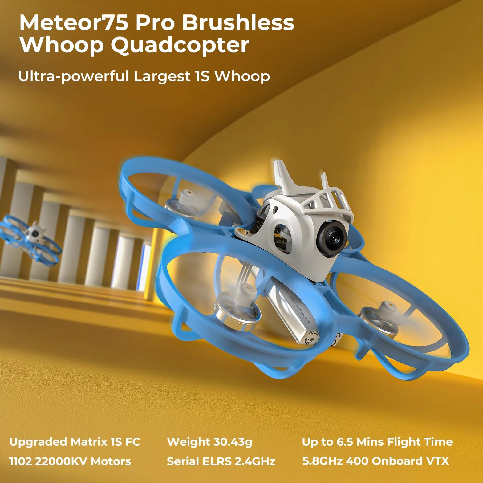 BETAFPV Meteor75 Pro Matrix 1S Brushless Whoop Quadcopter for FPV Racing | 5IN1 FC, 1102 22000KV, 45mm 3-B Prop for FPV Freestyle Racing Indoor Outdoor, Fly Time Up to 6.5Min with LAVA II 1S 580mAh