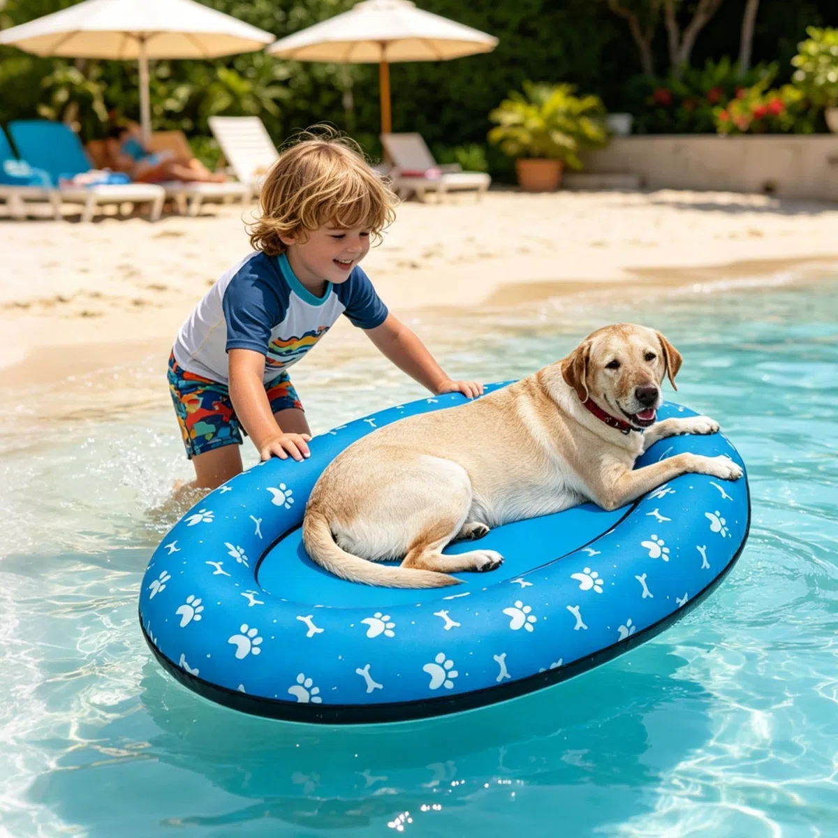 Raft pour Chien Tapis Antidérapant Gonflable | Grande Piscine pour Chien Pour Propriétaires de Chiens, Éducateurs, Plage Lac Rivière Jardin Parc Club