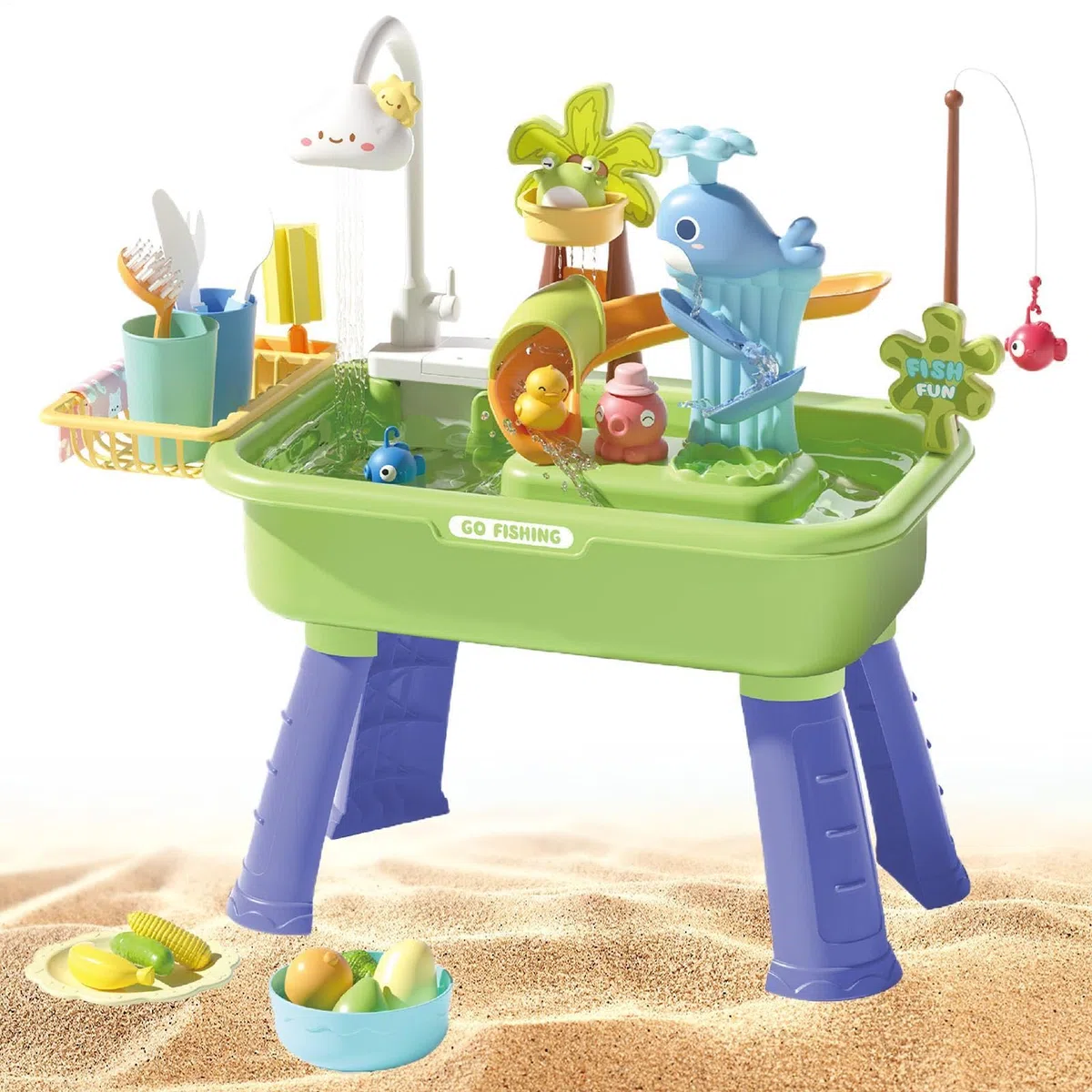 Générique Table de Jeux d'eau Table de Sable et d'eau pour | Jouet Sensoriel Éducatif Interactif avec Pompe pour Maison Jardin Développe la Coordination Main-Œil