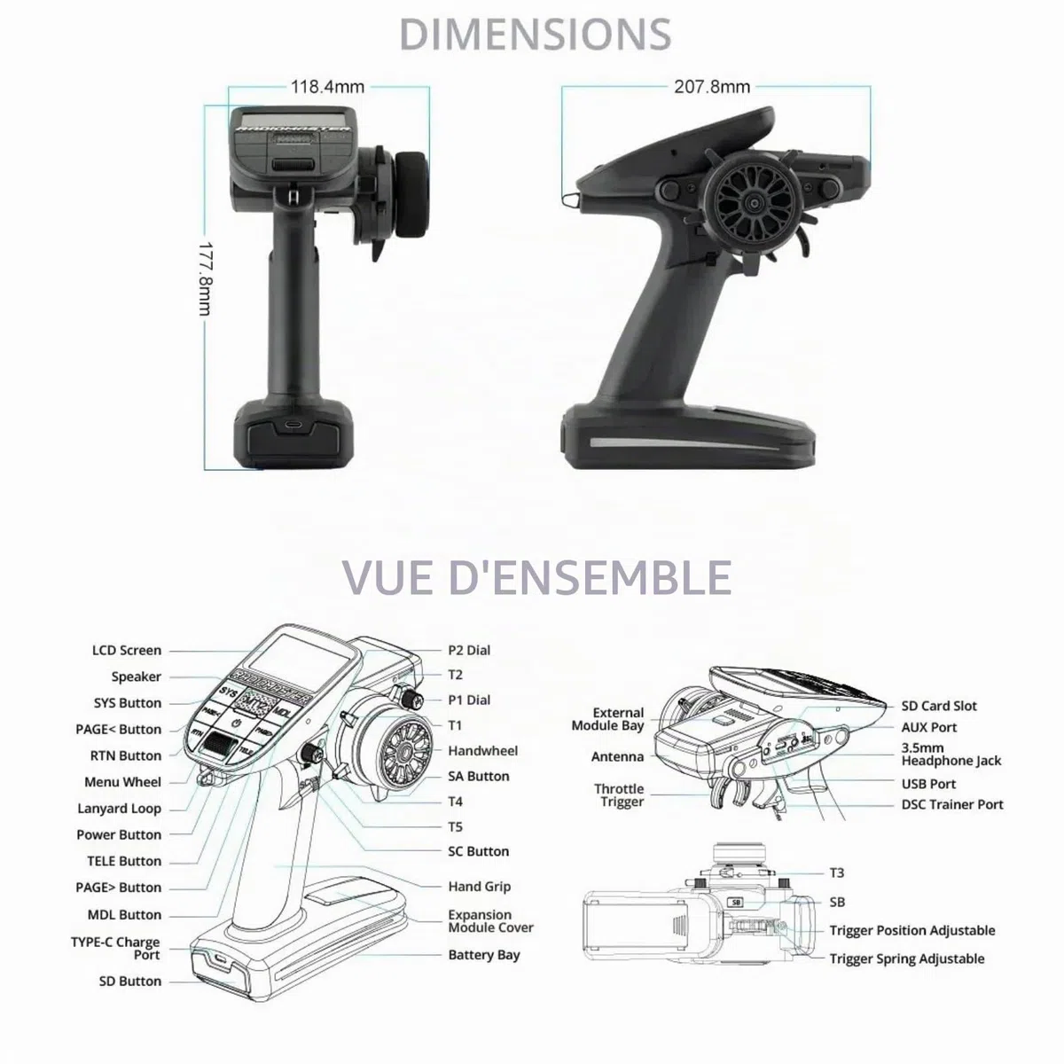 HTLNUZD Radiomaster MT12 Edgetx Contrôleur radio open-source | Multi-protocole 2,4 G 4 en 1 | Pour voitures, bateaux et véhicules de surface | Version améliorée