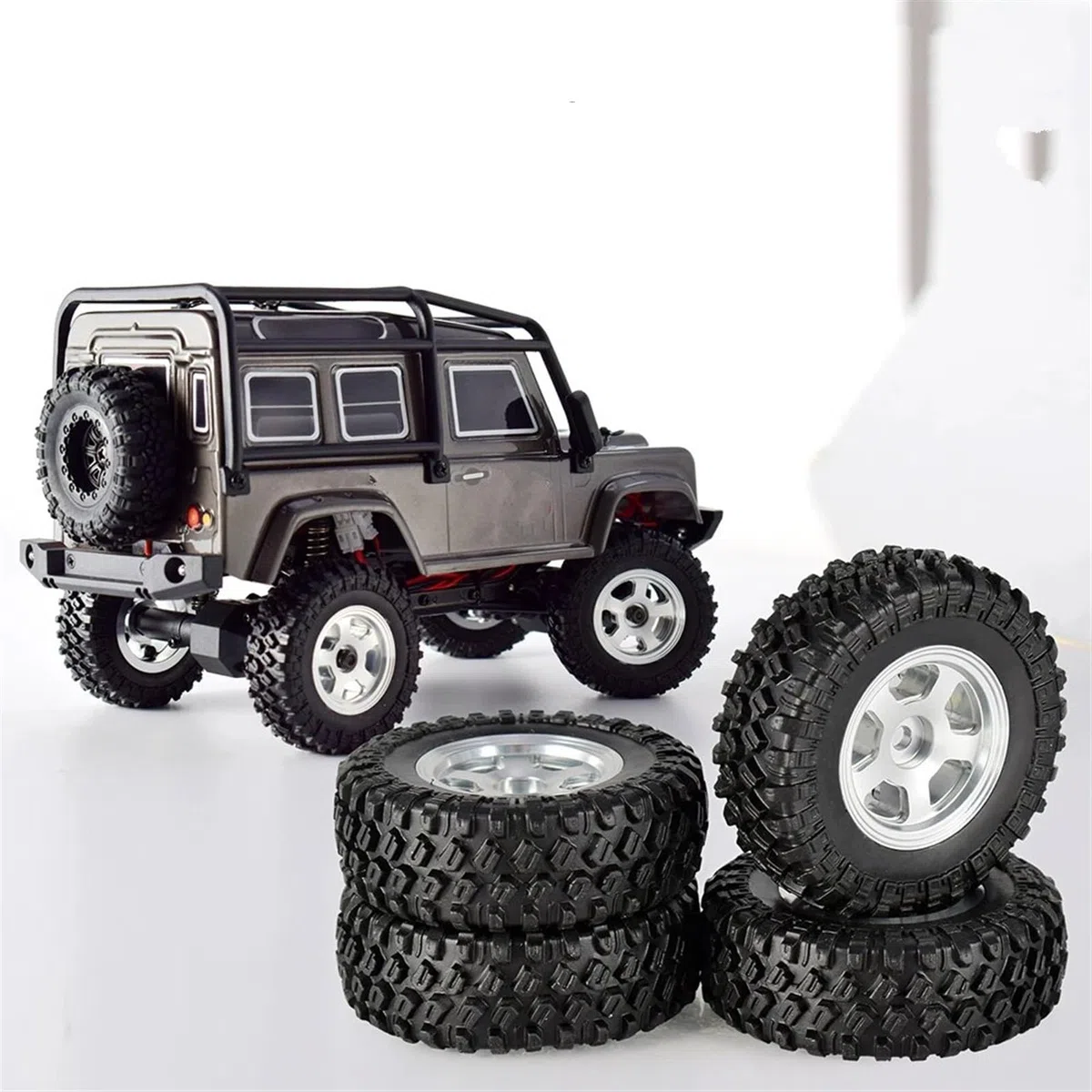RC Pneus Jante Compatible avec Axial pour SCX24 90081 pour RGT, Roues 49x18mm, Jantes À Billes Métalliques, Pneus en Caoutchouc pour Voiture sur Chenilles 1/24 RC, Pièce Mise À Niveau