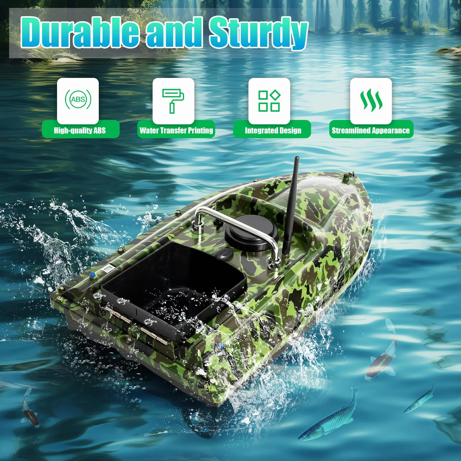 Bateau Amorceur,Bateau Amorceur 500M Bateau Leurre Pêche Auto Cruise Bateau Camouflage Batteries Grande Capacité Bateau Amorceur pour Rivière et Mer