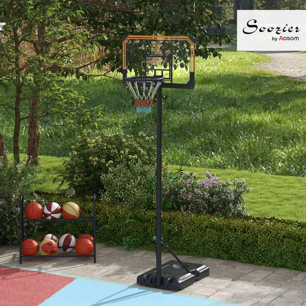 SPORTNOW Panier de Basket sur Pied, Hauteur réglable 235-264cm, Panier de Basket-Ball avec Base lestée, roulettes, Panneau arrière Solide, Noir