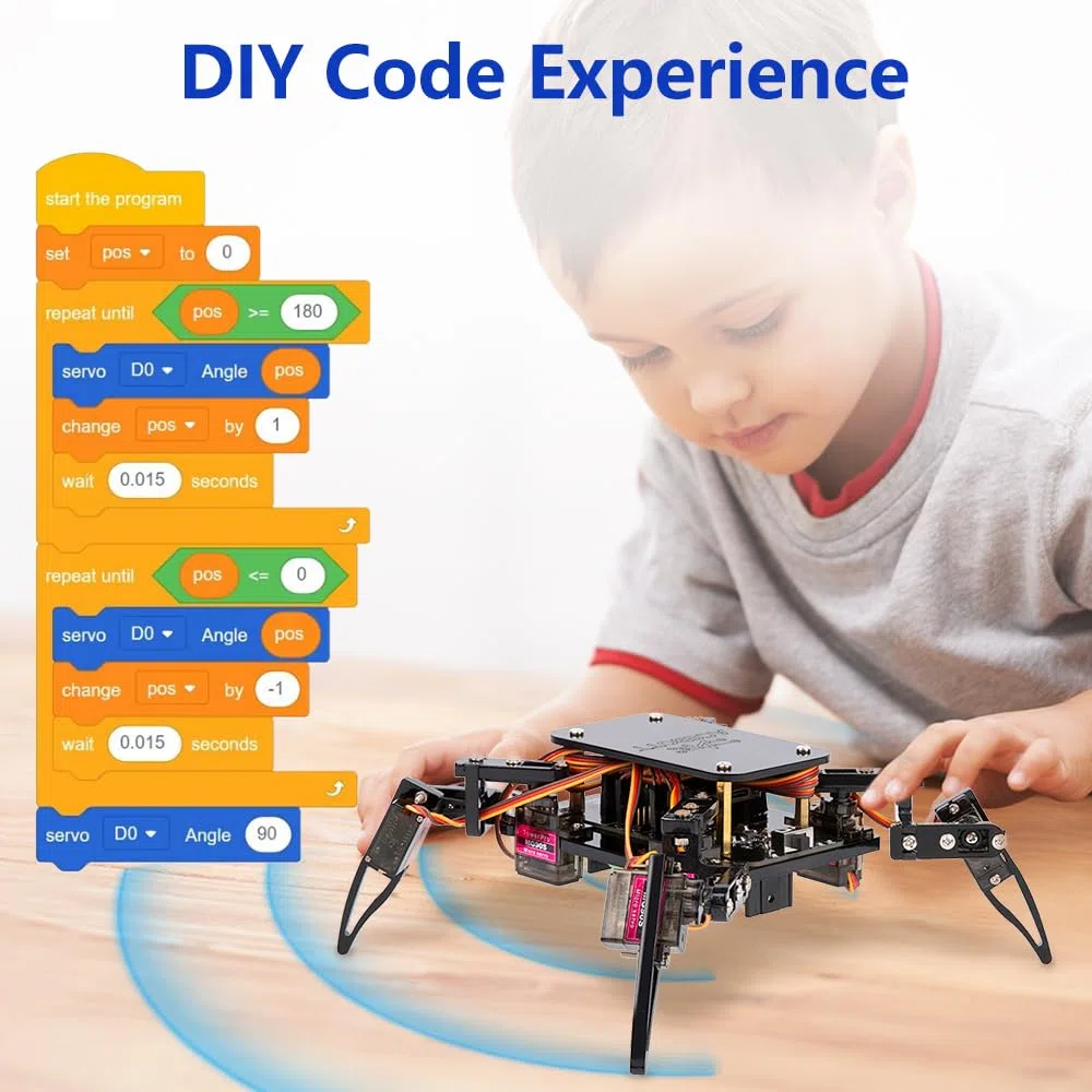 ACEBOTT Quadruped Bionic Spider Robot, Kit d'apprentissage STEM QD020, Noir, Contrôle par Application, Robot Programmable pour Enfants 8+ Ans, avec Batterie 18650