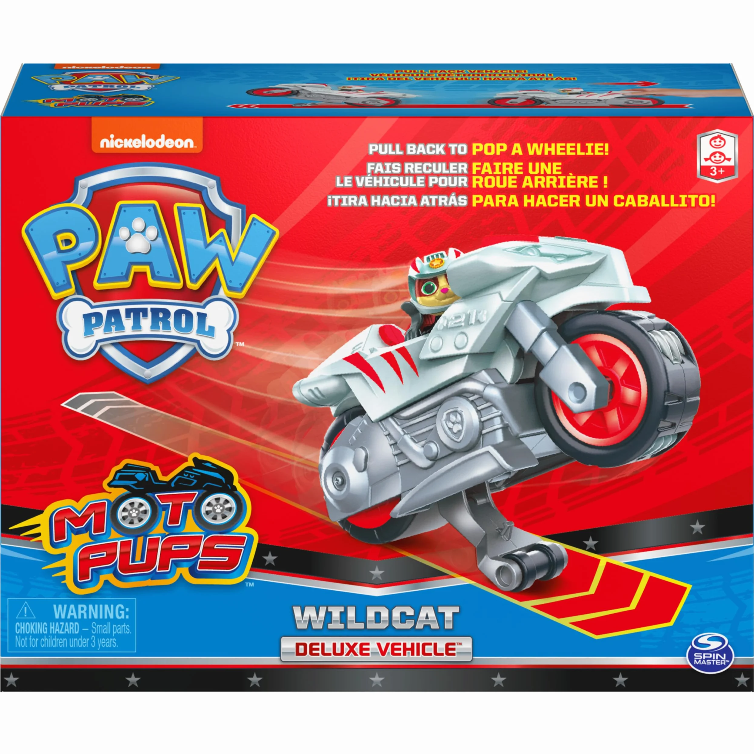 Paw Patrol, Moto Pups Wildcat’s Deluxe Pull Back Motorcycle Vehicle with Wheelie Feature and Figure