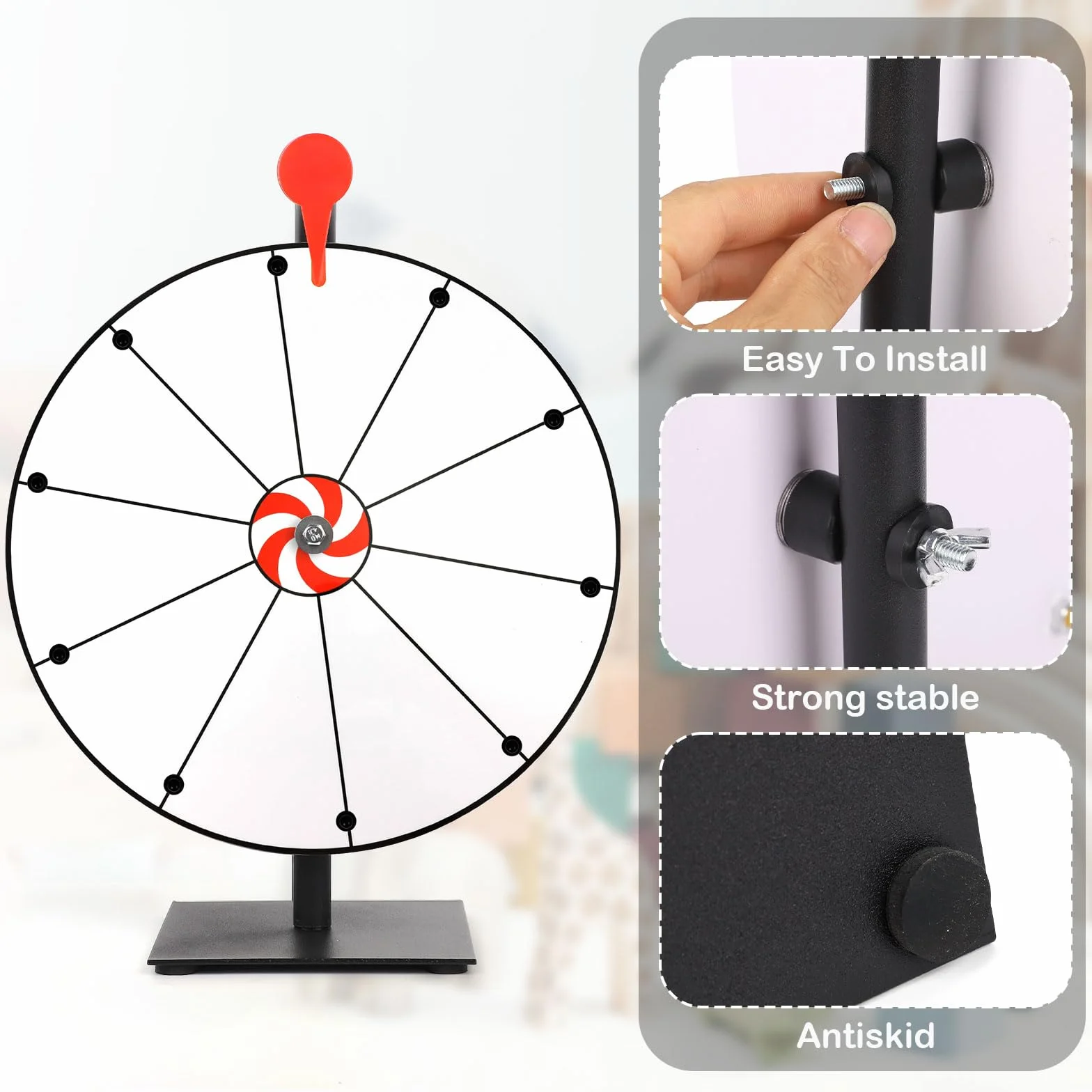 Kit de Roue de Récompense de 40cm, 10 Emplacements Base Robuste Roue de Tombola avec Support Roulette de Table pour Carnaval Salon Commercial Jeux Win Fortune (Blanc)