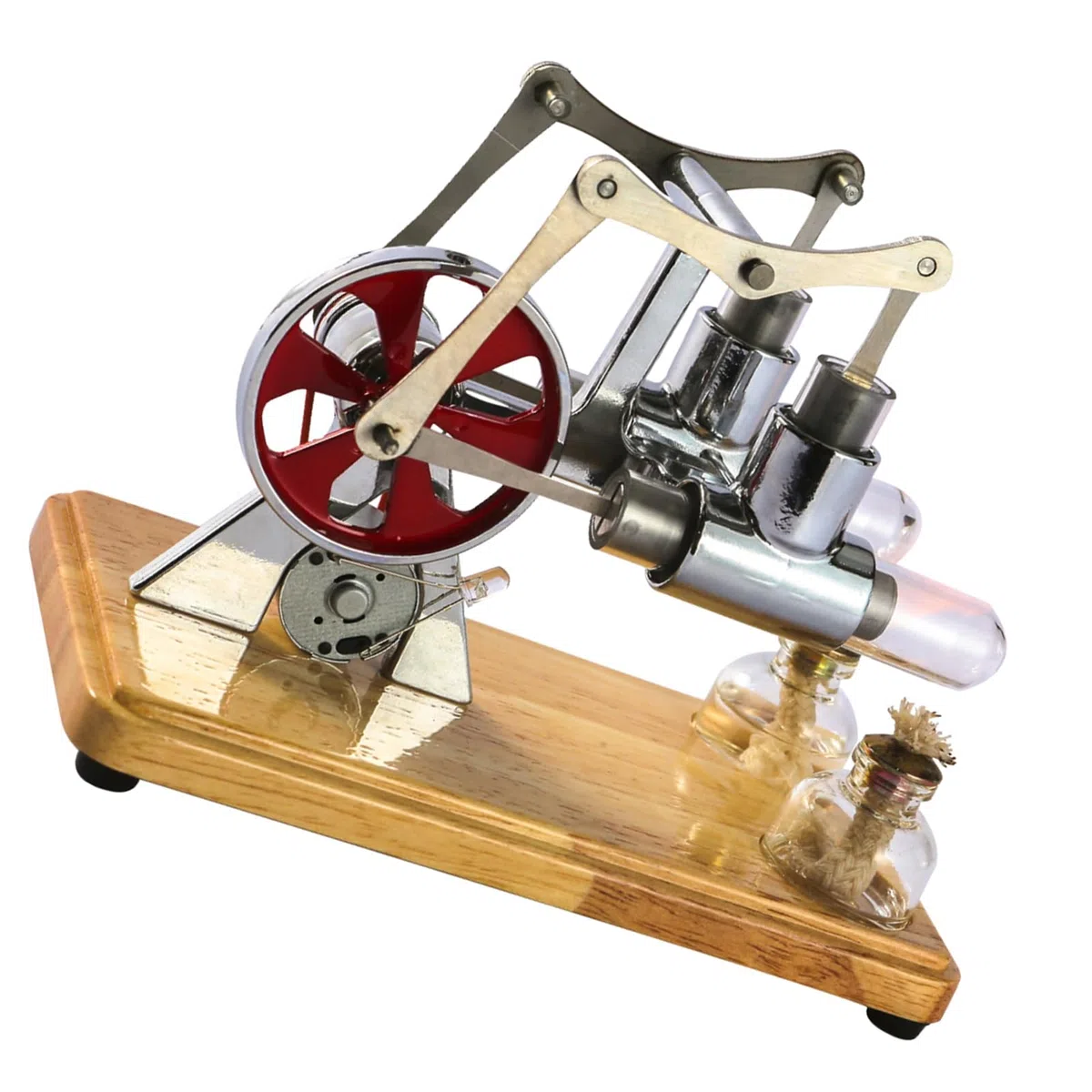 Moteur Stirling, Kit de Moteur Stirling à Double Cylindre équilibré avec Plaque de Base en Chêne et Artisanat Goutte à Goutte pour les Expositions éducatives et le Divertissement
