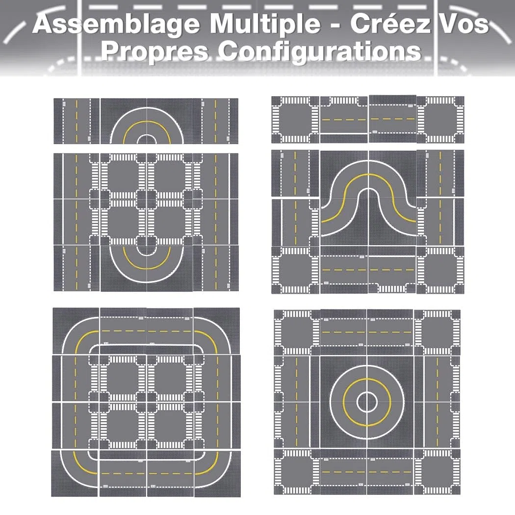 Lekebaby 16 plaques de Base pour la Ville, plaques de Route 100% compatibles avec la Plupart des Marques, 4 Courbes/ 4 jonctions en T/ 4 Droites/4 jonctions