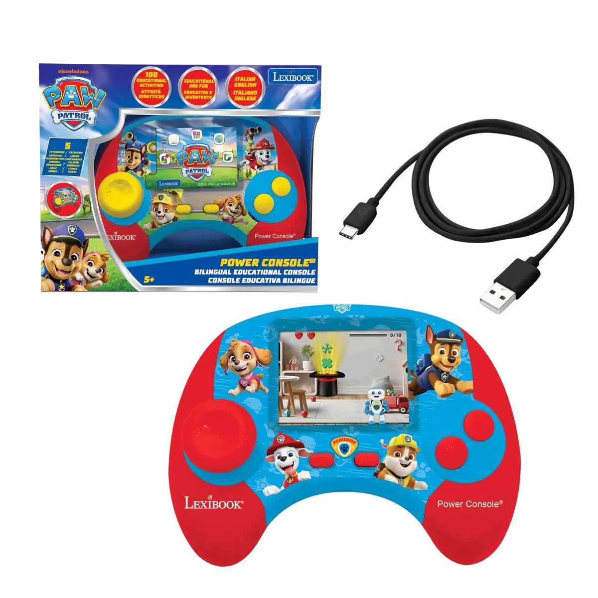 Lexibook, Paw Patrol, Power Console, Console de Jeu éducative bilingue avec 100 activités, Anglais/Italien, JCG100PAi5