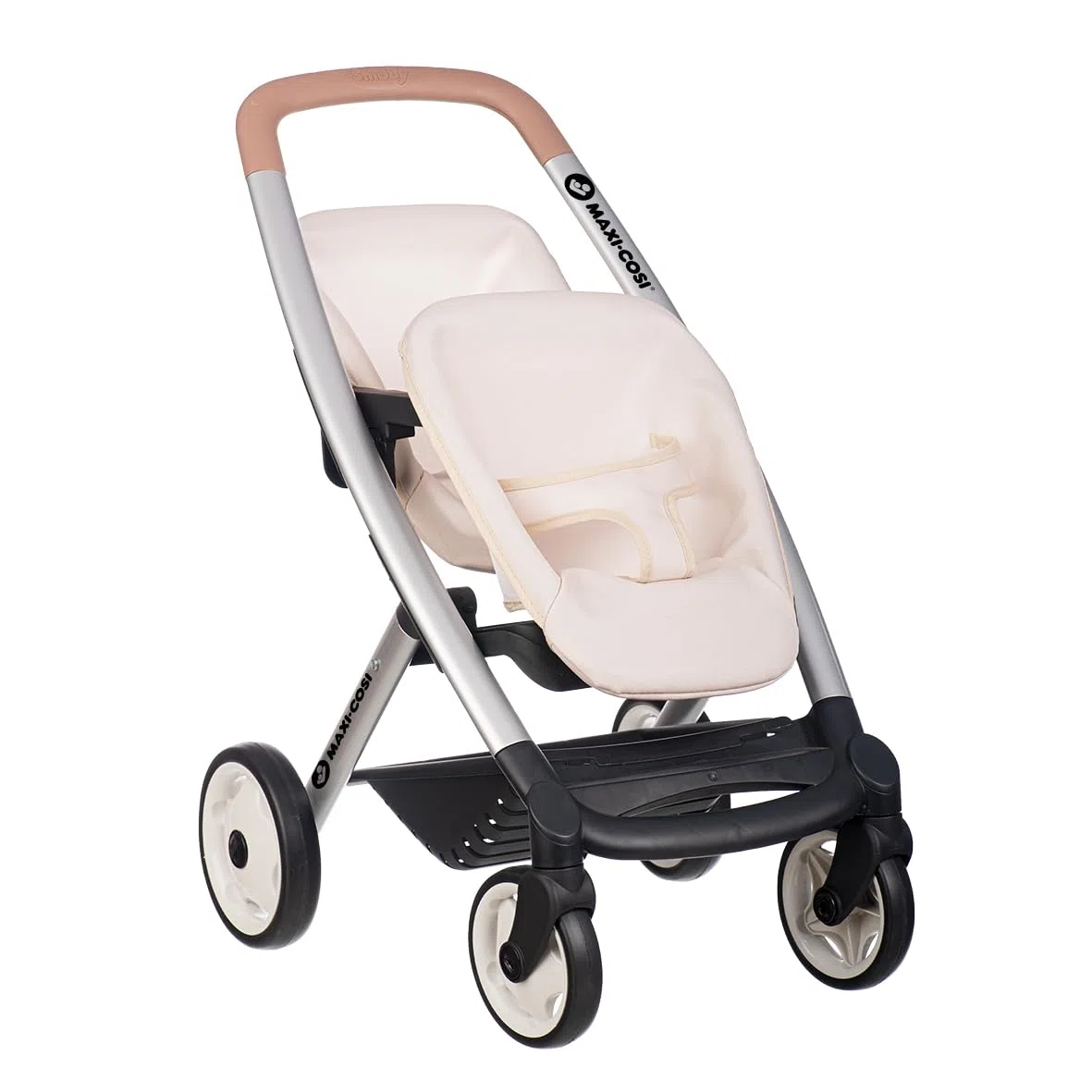 Smoby - Maxi-Cosi - Poussette Jumeaux Beige - Jouet d'Imitation - Balader 2 Poupons Jusqu'à 42 cms - Roues Silencieuses et Multidirectionnelles - A Partir de 3 Ans - Fabrication Espagnole