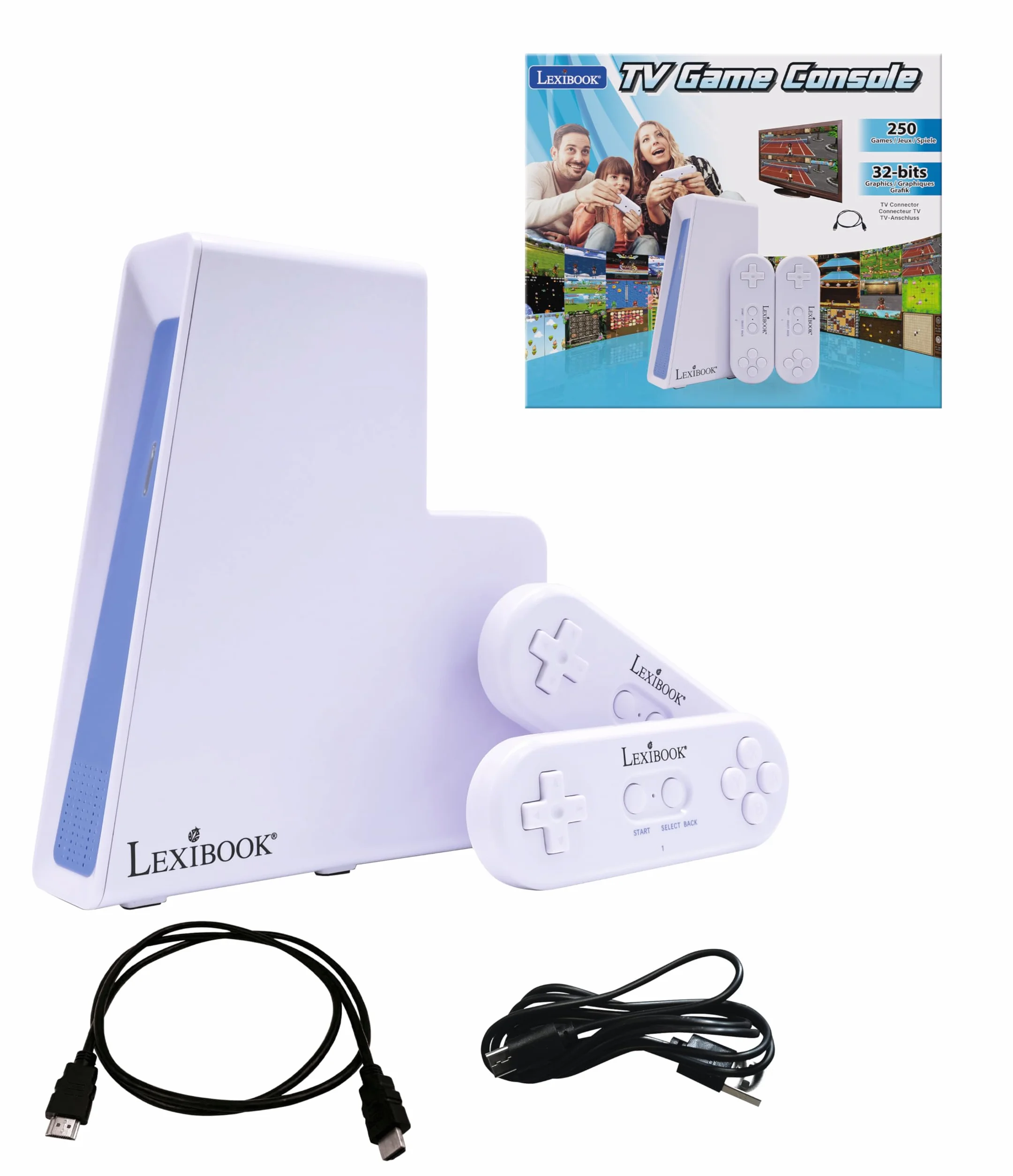 Lexibook, Console de Jeux TV, JG7440 | 250 jeux, 2 manettes sans fil, graphismes 32 bits, connecteur TV