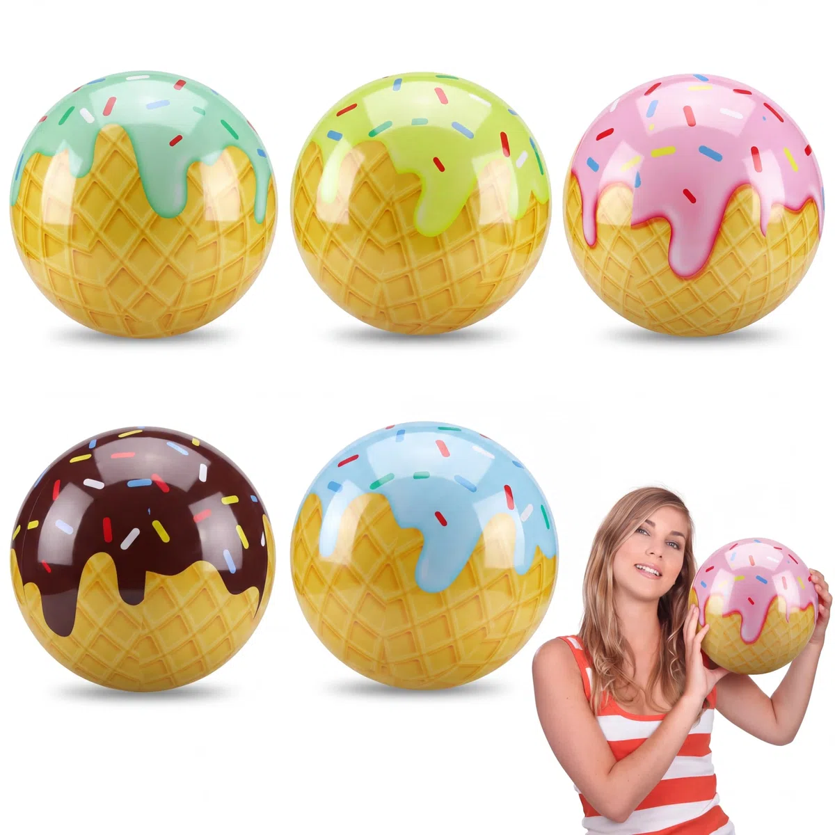 Lot de 10 balles de plage gonflables en vrac sur le thème de la crème glacée, jouets de piscine d'été pour fête d'anniversaire, jeux d'été, activités de piscine, cadeaux de fête