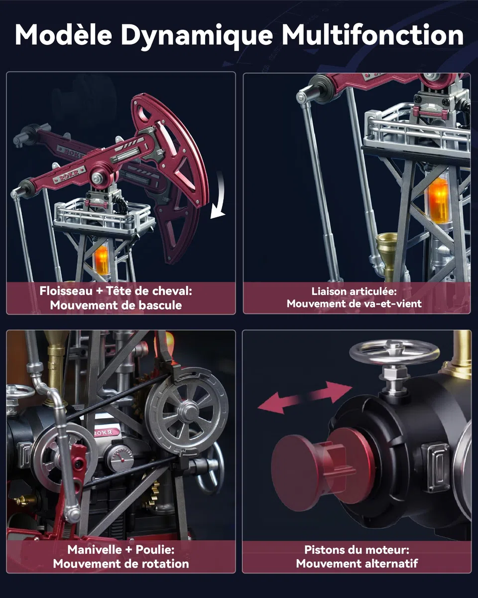 ROKR Puzzle 3D Modèle de Montage Mécanique, Maquette en Plastique Métal a Construire Adulte, Cadeaux DIY à Thème Industriel (Oil Pump Jack) CGL03