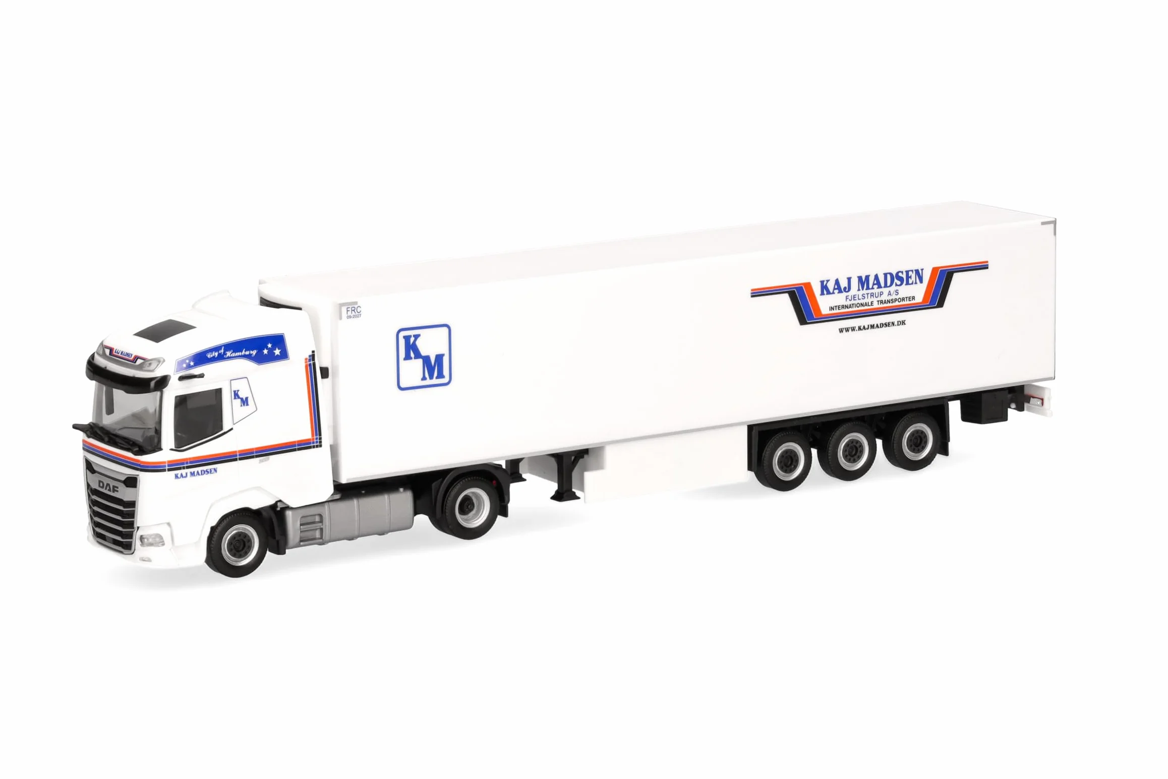 herpa modèle de Camion DAF XG Camion réfrigéré Kaj Madsen (Danemark/Kolding), Miniature à l'échelle 1:87, pièce de Collection, fabriqué en Allemagne, Plastique