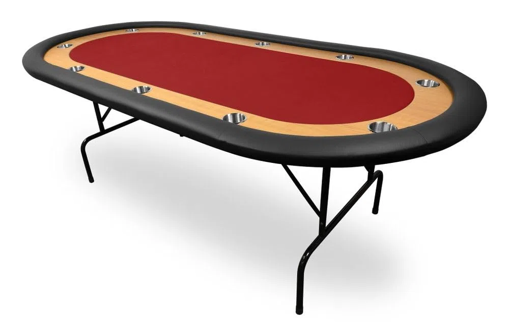 Table de Poker 10 Joueurs – Tables Poker Pliable 215×110 cm – Pieds Acier Repliables – Repose-Coude Simili-Cuir – Racetrack Bois – 10 Porte-Gobelets Inclus – Rouge
