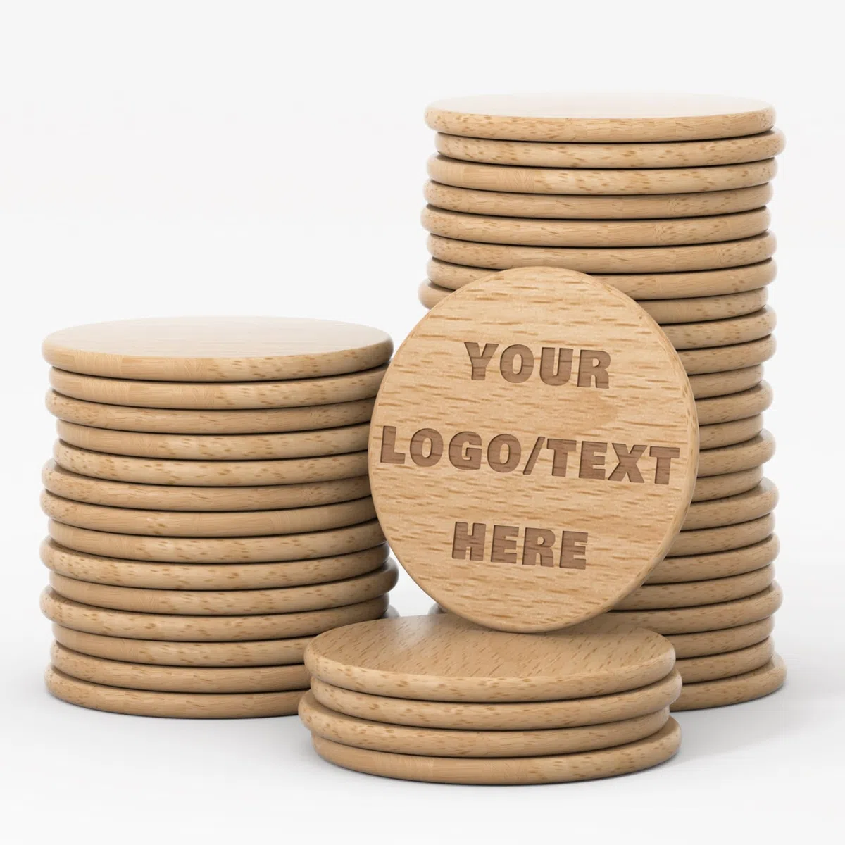 Lot de 100 jetons ronds en bois personnalisés, 3,8 cm, pièces en bois pour images de texte, jetons de boissons, petits disques, étiquettes décoratives, gravure laser