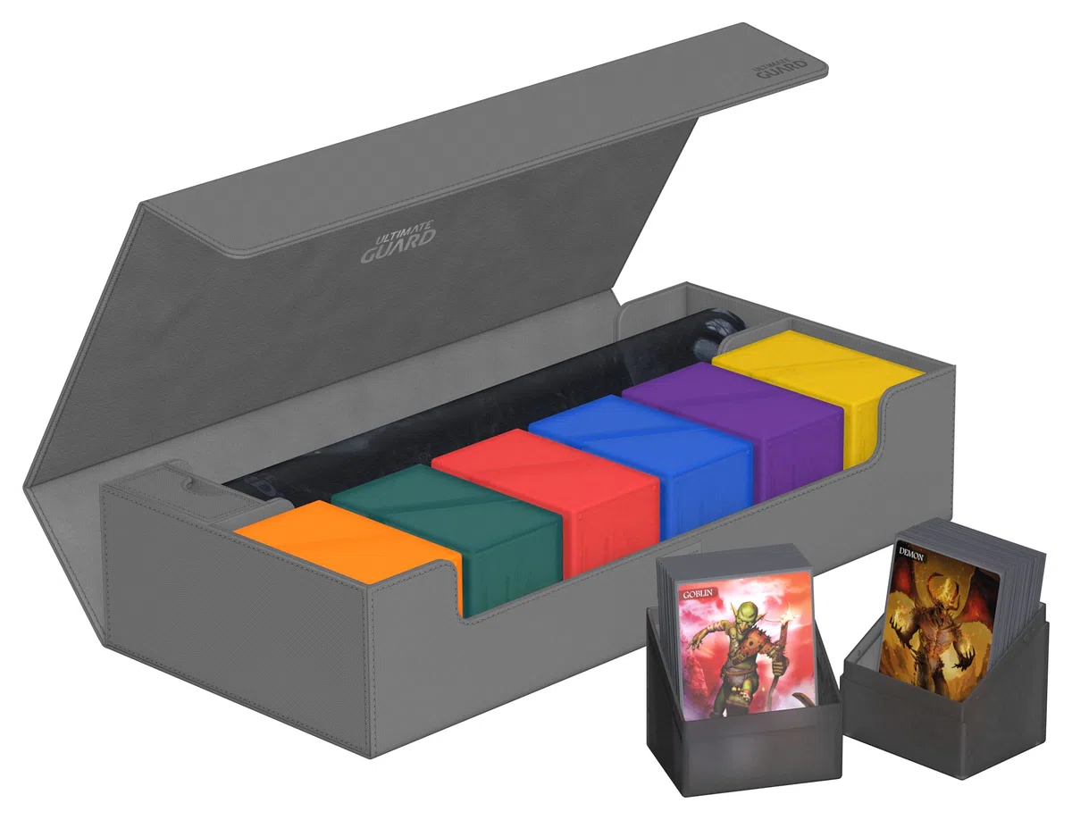 Ultimate Guard Superhive 550+ Étui pour 550 cartes TCG à double manches, gris, compatible avec Boulders, fermeture magnétique et doublure intérieure en microfibre