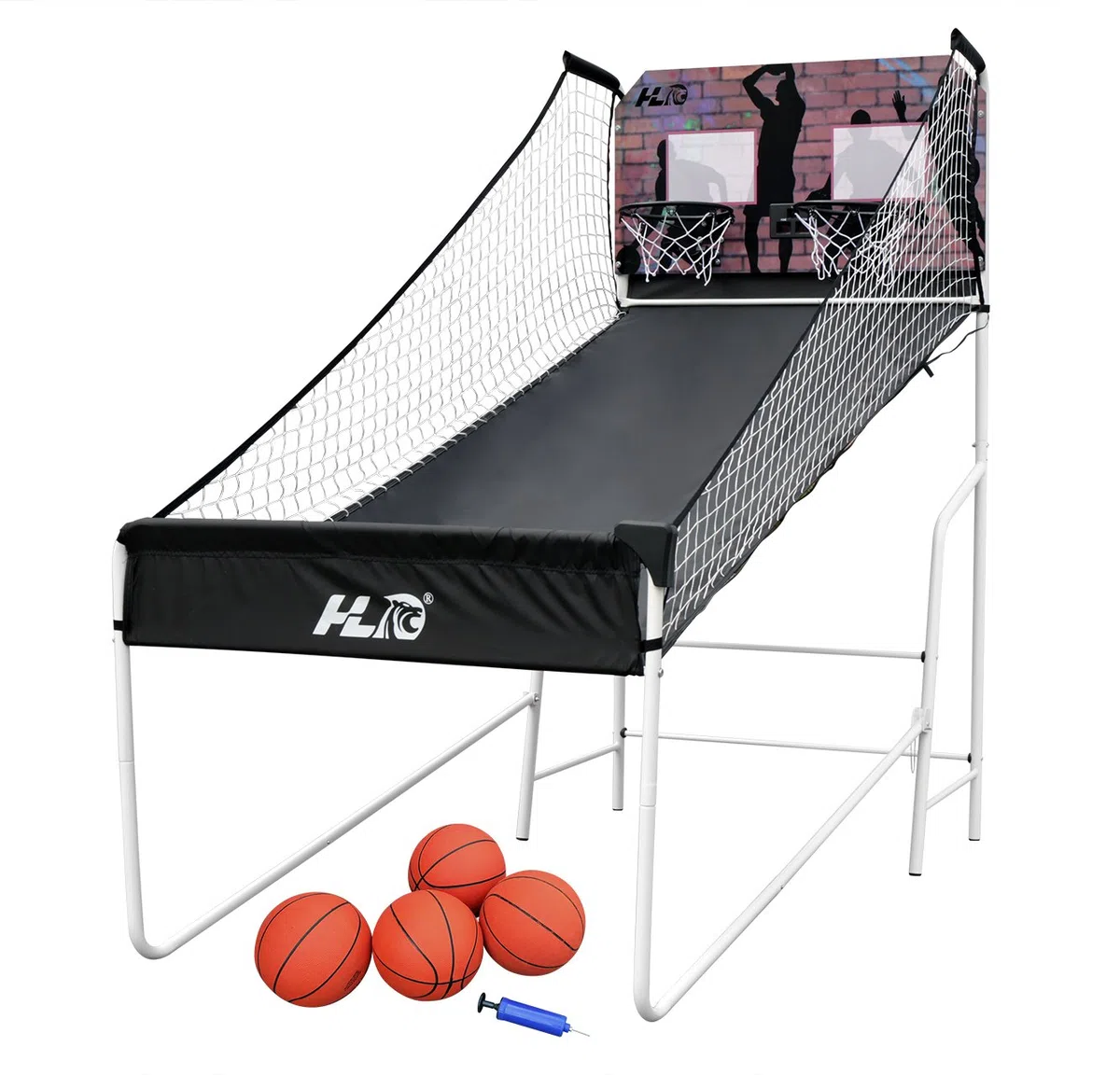 HLC Panier de Basket extérieur 8 Modes de Jeu Dimensions 205×110×210 cm, avec Tableau d'affichage LED et 4 Ballons, idéal pour Les activités de Plein air