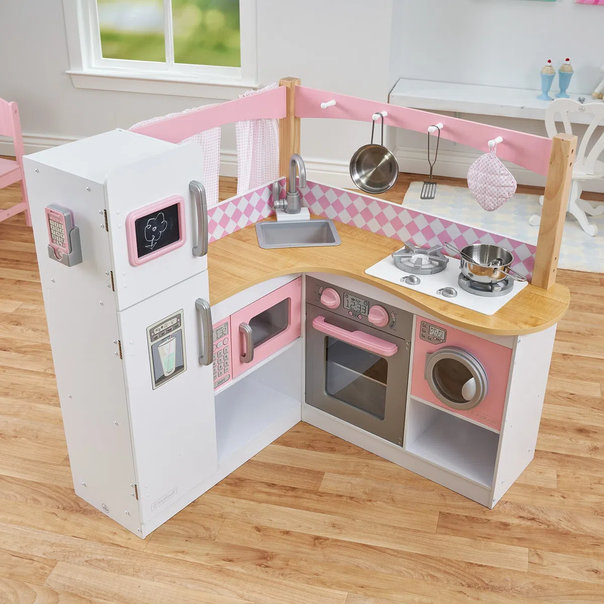 KidKraft Cuisine d'angle Enfant en Bois Grand Gourmet incluant Accessoires et Ustensiles, Dinette avec téléphone, Jeu d'imitation, Jouet Enfant dès 3 Ans, 53185 [Exclusif Amazon]