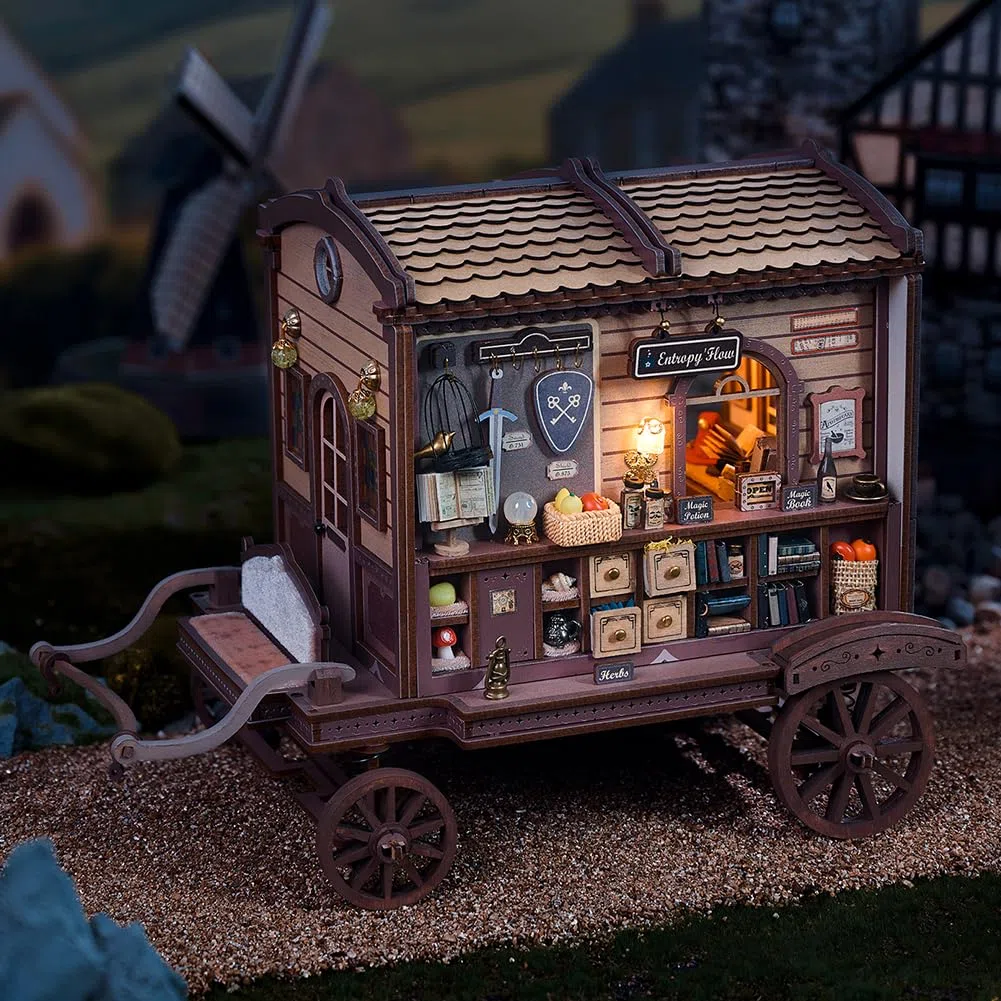 Kit de bricolage pour le coin du livre, puzzle 3D à faire soi-même maison miniature et carrosse mobile, puzzles éducatifs en bois pour adultes
