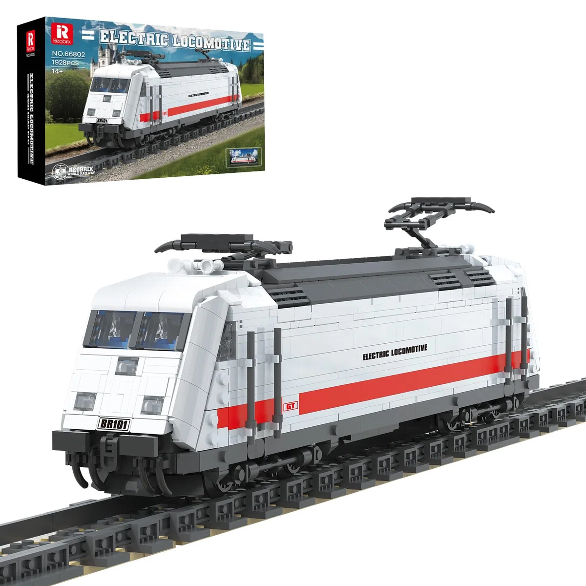 Reobrix Ensemble de Construction de Train avec Rails, modèle réduit en Briques de Locomotive électrique Allemande BR101 pour garçons Adultes de 14+,66802 Décoration Classique de véhicule ferroviaire