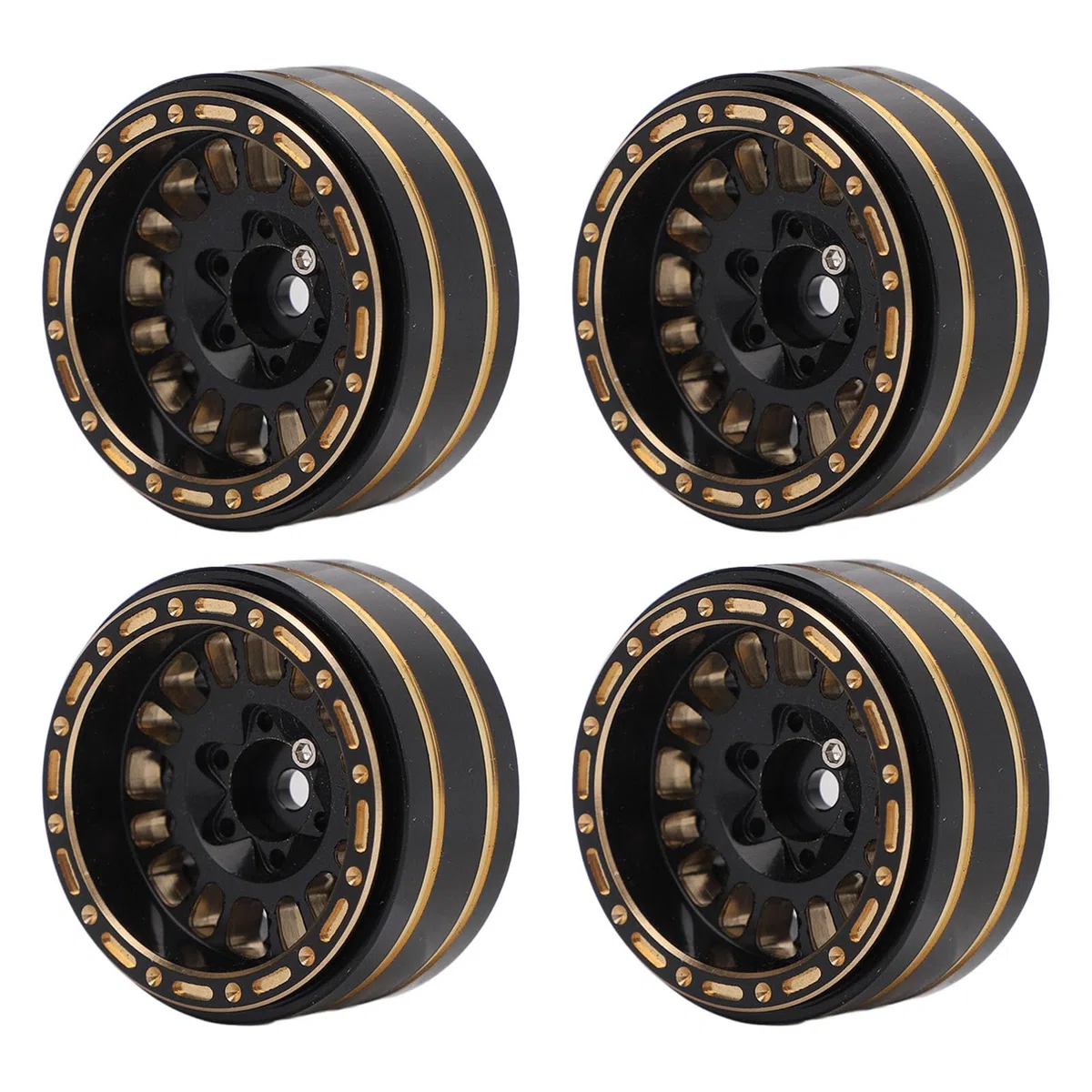 Alomejor Jeu de Jantes Beadlock en Laiton 1,2 Pouces pour Voiture SCX24 FMS24 RC Couleur Noire et Matériau Haute Résistance Moyeu de Roue pour Voiture SCX24 FMS24 1/24 RC