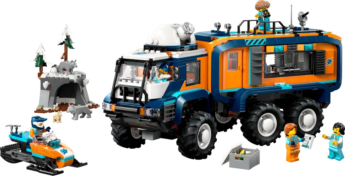 LEGO City Le Camion Scientifique des Explorateurs en Arctique - Jouet Véhicule d'Exploration avec Direction & Suspension - Motoneige, 5 Minifigurines & 3 Figurines de Loups - Cadeau Garçon 8 ans 60471