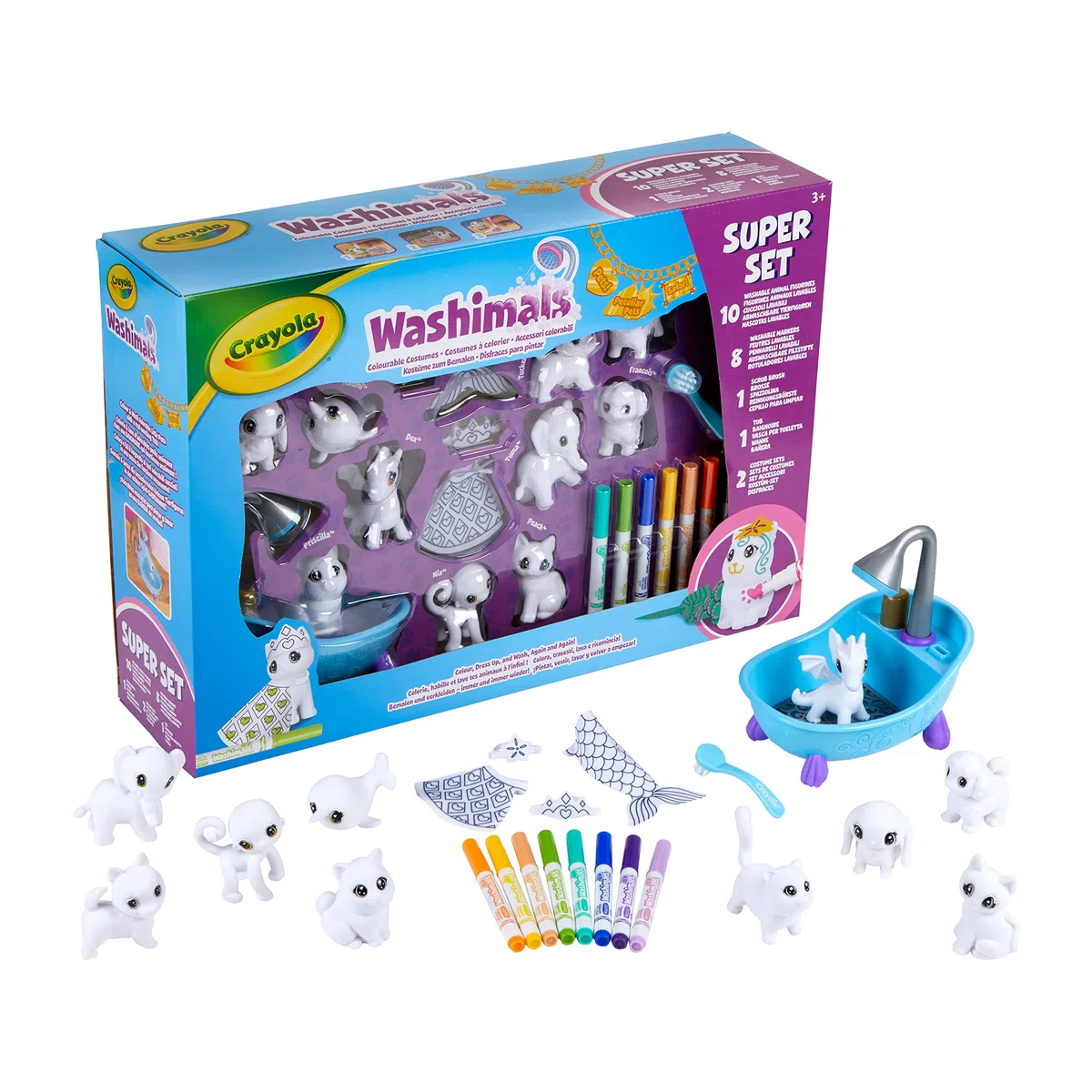 CRAYOLA - Washimals, Super Set XXL Masques et Costumes, pour colorier et Faire Prendre Un Bain aux bébés Animaux, Jouet et Cadeau pour Enfants, à partir de 3 Ans, 74-7461