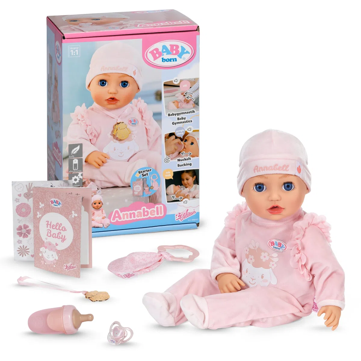 BABY born Annabell 43 cm, Poupon, Son, 7 Fonctions | Corps souple, accessoires inclus, piles requises, dès 3 ans