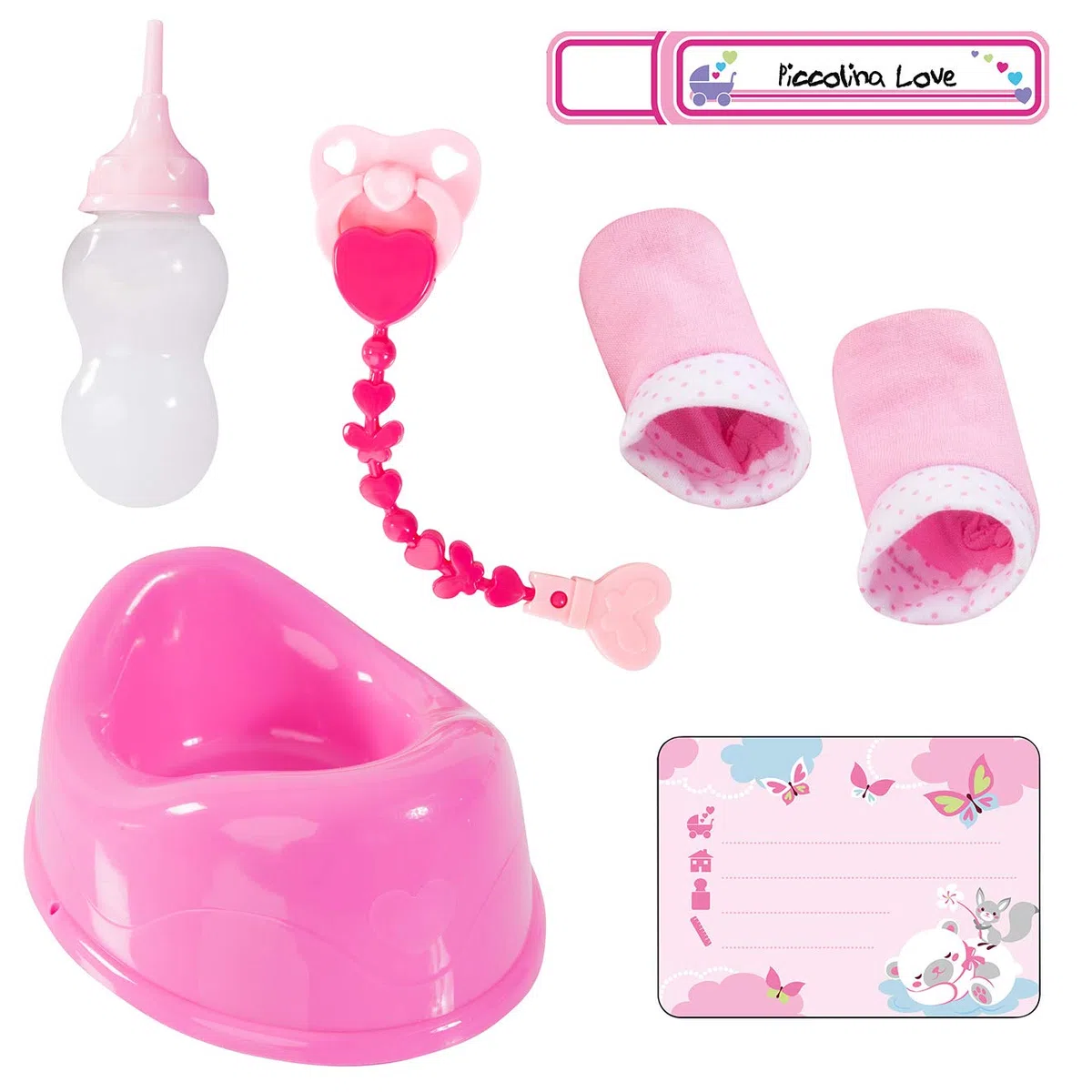 Bayer Design Poupée 42 cm, Parle, Fait Pipi, cligne des Yeux, Accessoires | poupon Interactif Piccolina Love avec fonctionnalités, biberon, tétine, attache-tétine, pot, certificat de naissance