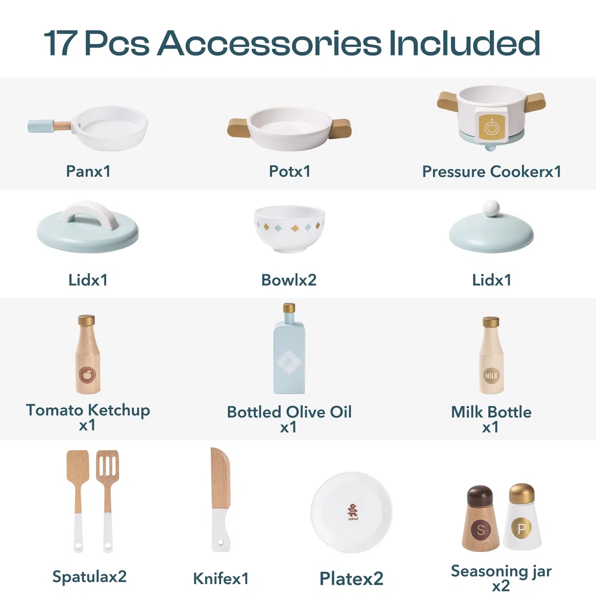 ROBUD Cuisine Enfant en Bois | Jouet De Cuisine pour Filles Et Garçons, Cuisine en Bois Enfant Jouet De Jeu De Rôle pour Enfants De 3 à 6 Ans, Garçons Filles Cadeaux