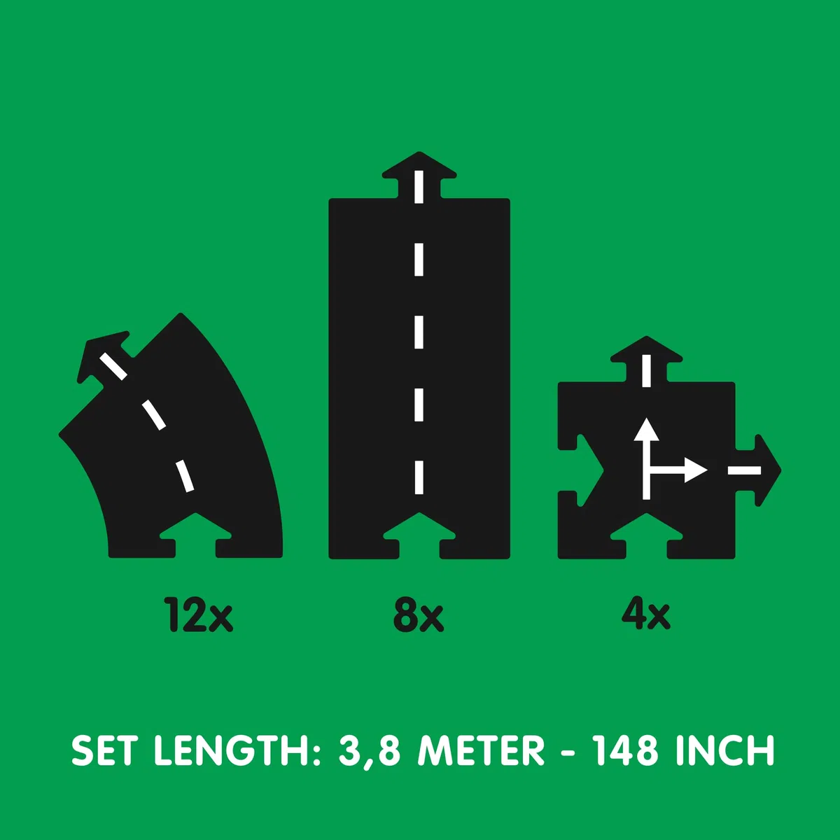 Waytoplay Circuit Highway de 24 pièces pour Petites Voitures - Circuit Flexible, Durable et étanche - Circuit de Voiture à Assembler de 3,8 mètres - Fabriqué aux Pays-Bas