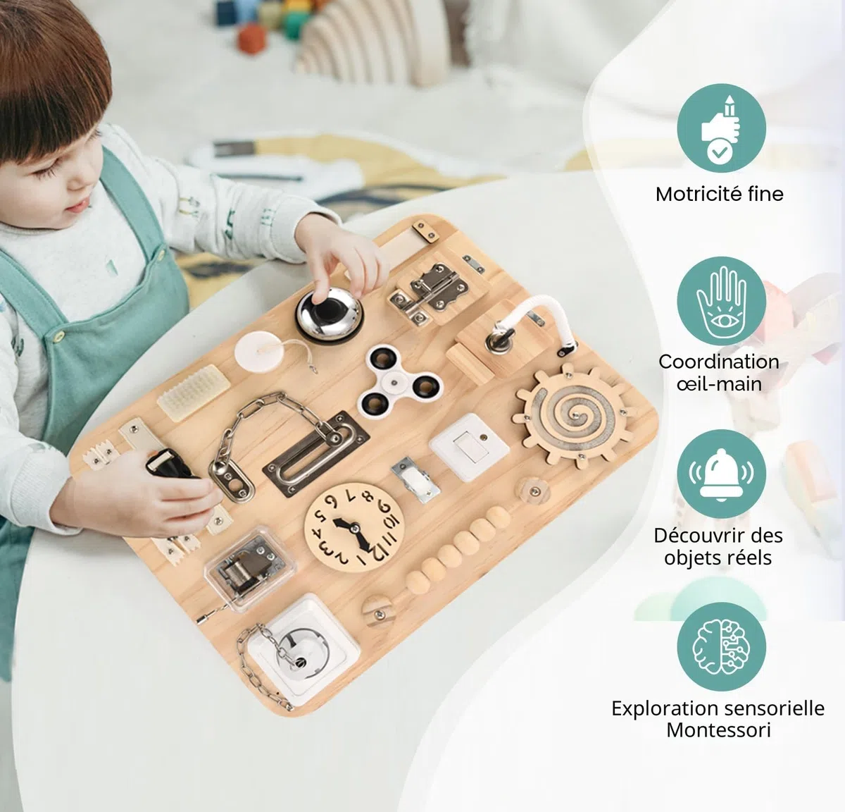 Potatomato Grande planche d'activités pour tout-petits - Jouets sensoriels en bois Montessori pour enfants de 1 2 3 4 ans - Jouets fidget pour enfants autistes - Activités d'apprentissage préscolaire