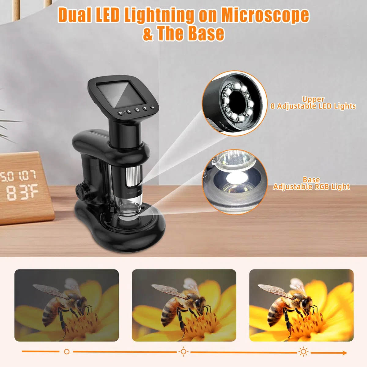 Microscope numérique pour enfants avec écran IPS de 2", HD 1080p, kit scientifique de poche pour enfants, livré avec carte SD de 32 Go