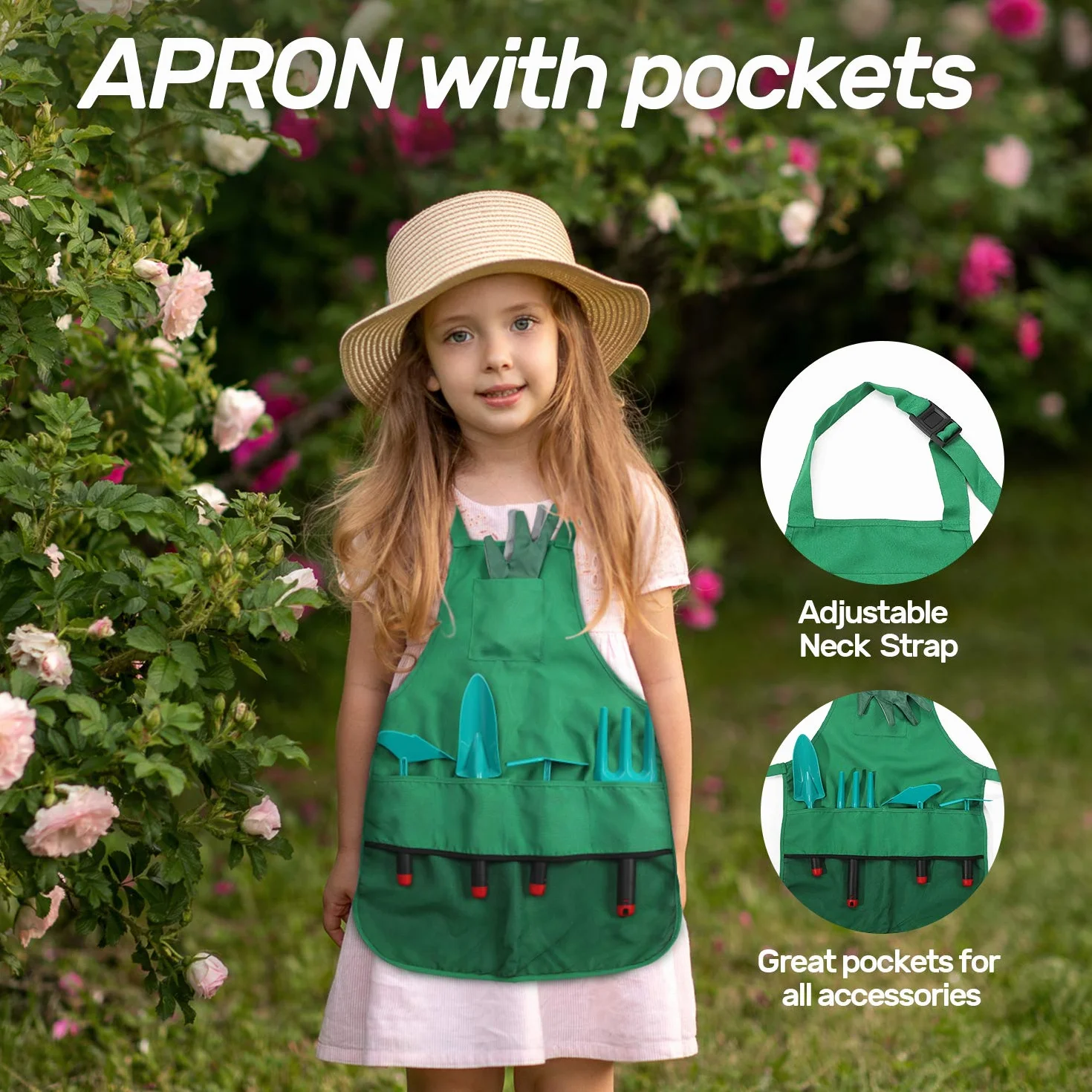 CUTE STONE Brouette Enfants Ensemble d'outils jardinage pour enfants, jouets jardin avec brouette, gants, râteau à main, pelle, double houe, jouets d'intérieur et d'extérieur, cadeau garçons et filles
