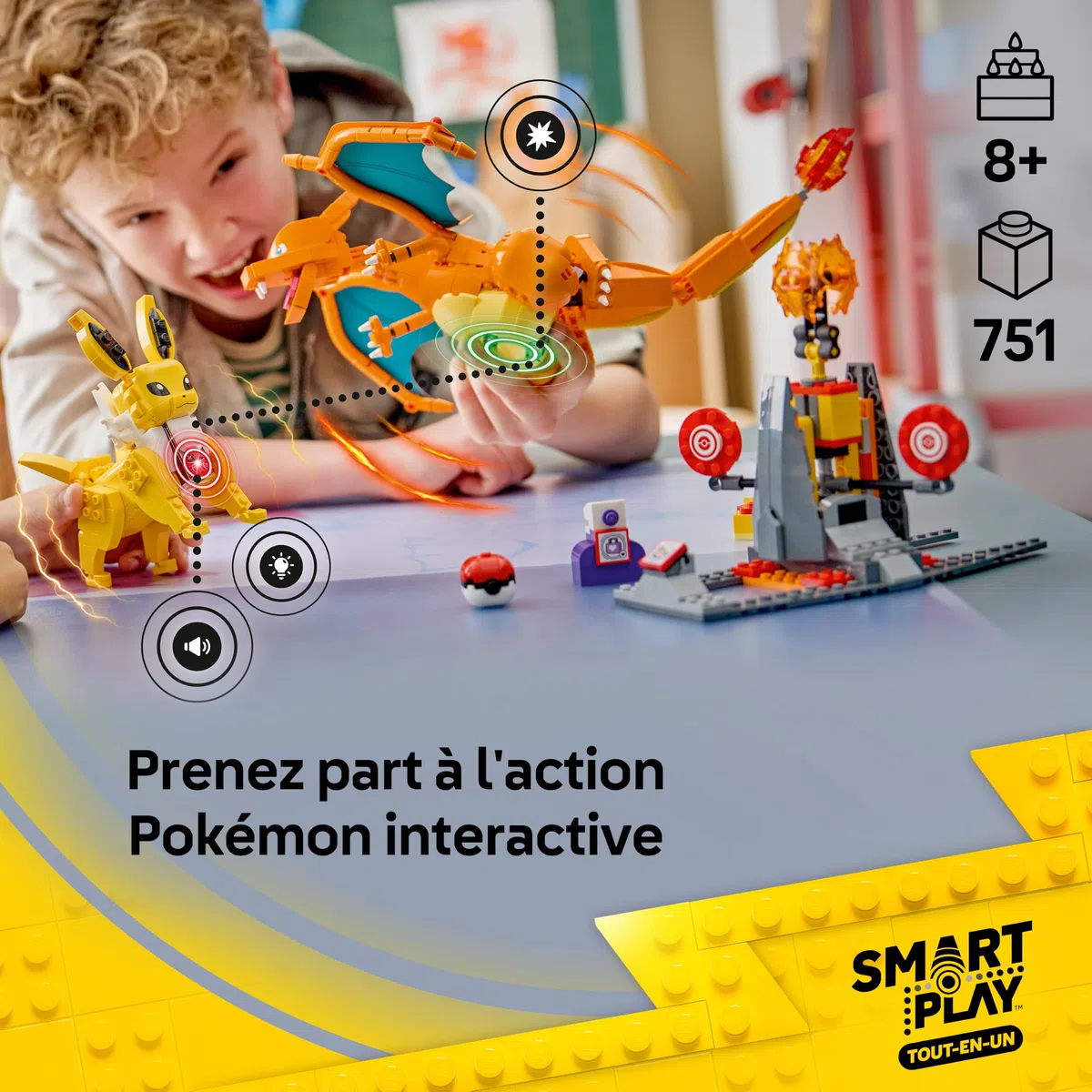 LEGO Pokémon Smart Play : Le Combat Ultime Entre Dracaufeu et Voltali - Jouet Tout-en-Un Interactif avec 2 Smart Briques, 4 Tags, 1 Chargeur & 2 Pokémon – Idée Cadeau Garçon ou Fille dès 8 Ans 72167