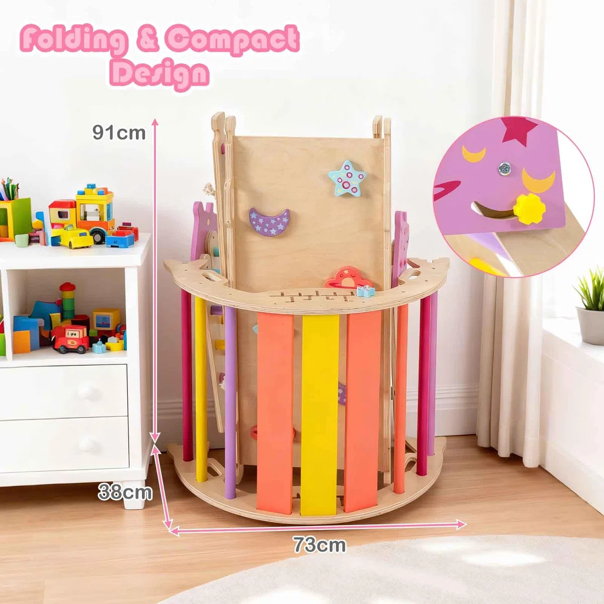 HOMASIS 4 en 1 Triangle à Grimper Montessori, Cadre d'escalade avec Arche, Rampe, Corde & Échelle, Aire de Jeux Éducative pour Enfants 3 Ans+ (Licorne, Couleur)