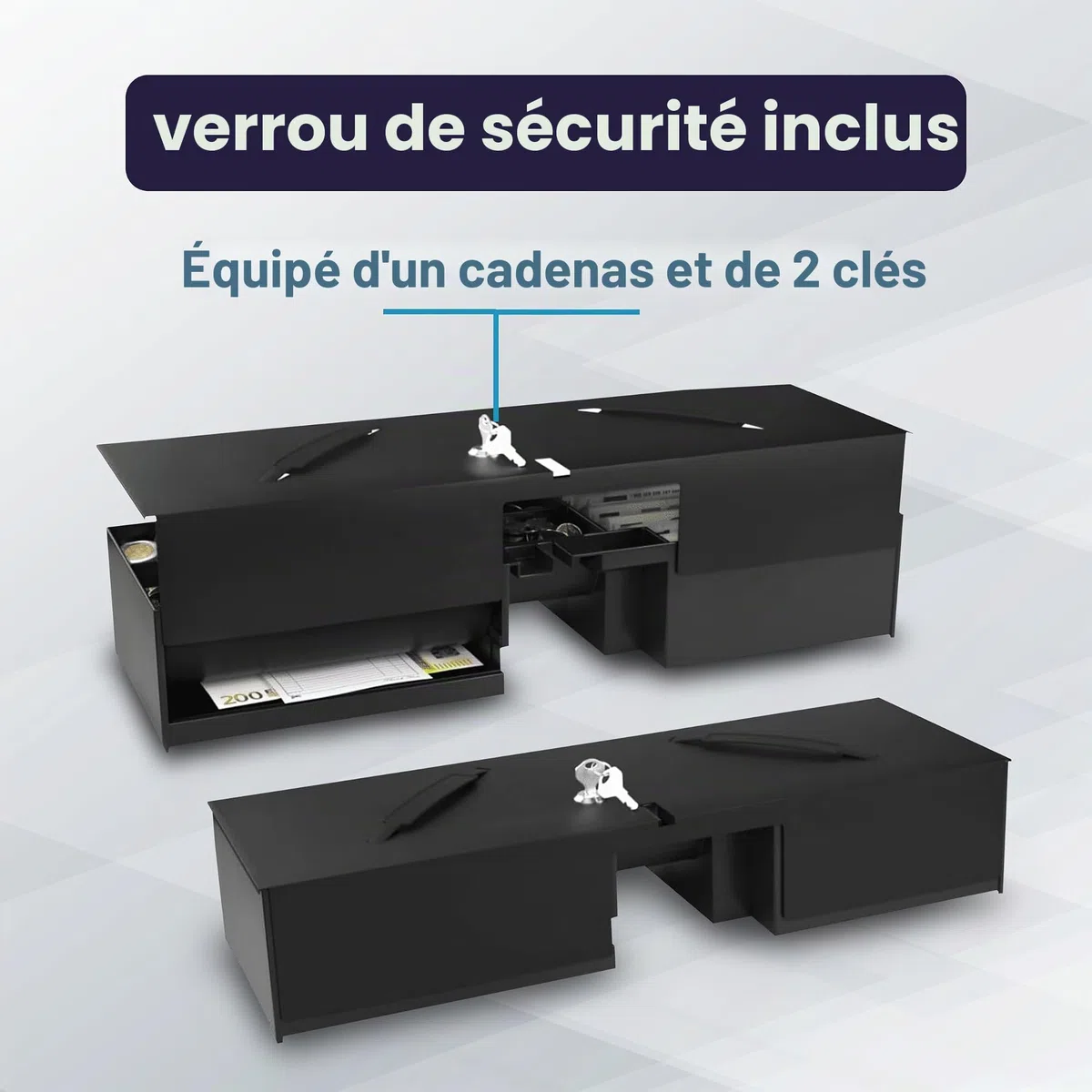 Intérieur avec couvercle et serrure pour tiroir en espèces Flip-Top ouverture verticale automatique pour imprimante POS et caisse enregistreuse, 5 billets - 8 pièces - Universel
