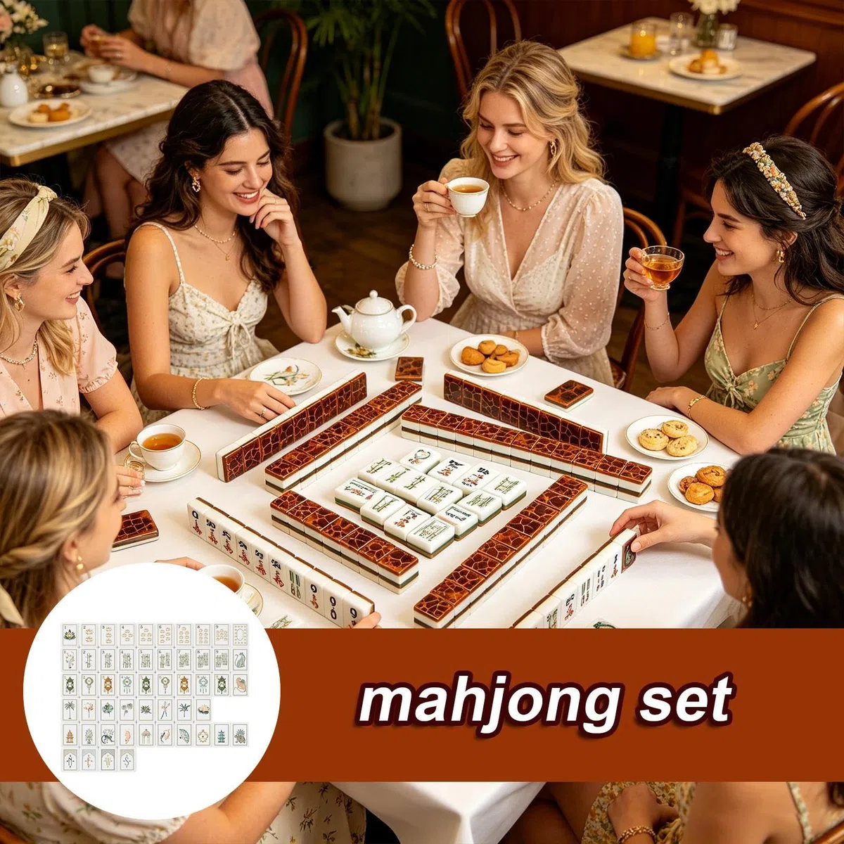 de Mahjong Set de 160 Pièces avec Dés Gravés en Acrylique