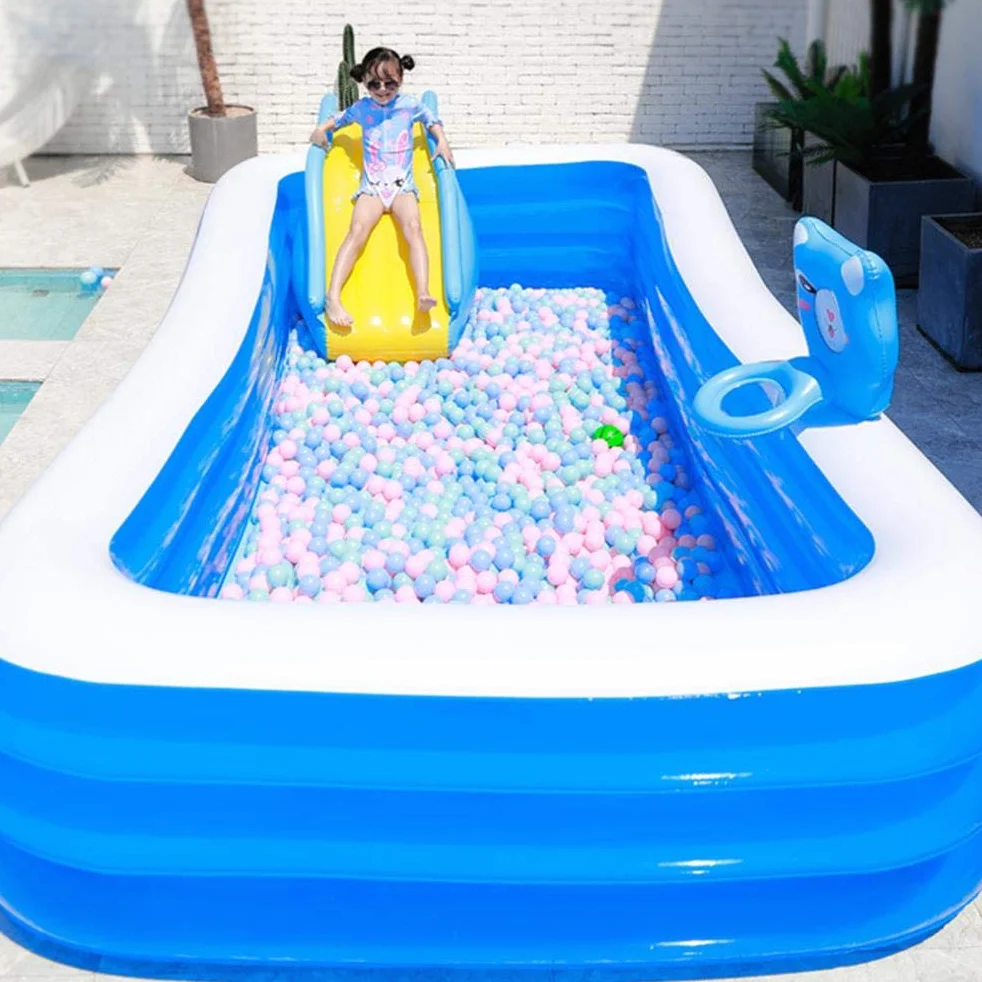 JTLB Toboggan Gonflable pour Piscine, Toboggan Aquatique, Marches d'escalade Portables en PVC, Grande Piscine, Jeu Intérieur et Extérieur avec Taille 158 X 79 X 62 Cm, Jouet de Je (Bleue)