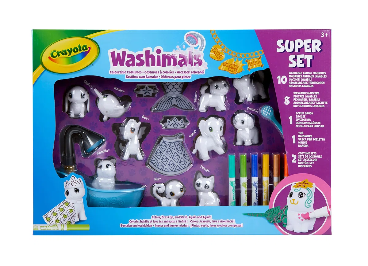 CRAYOLA - Washimals, Super Set XXL Masques et Costumes, pour colorier et Faire Prendre Un Bain aux bébés Animaux, Jouet et Cadeau pour Enfants, à partir de 3 Ans, 74-7461