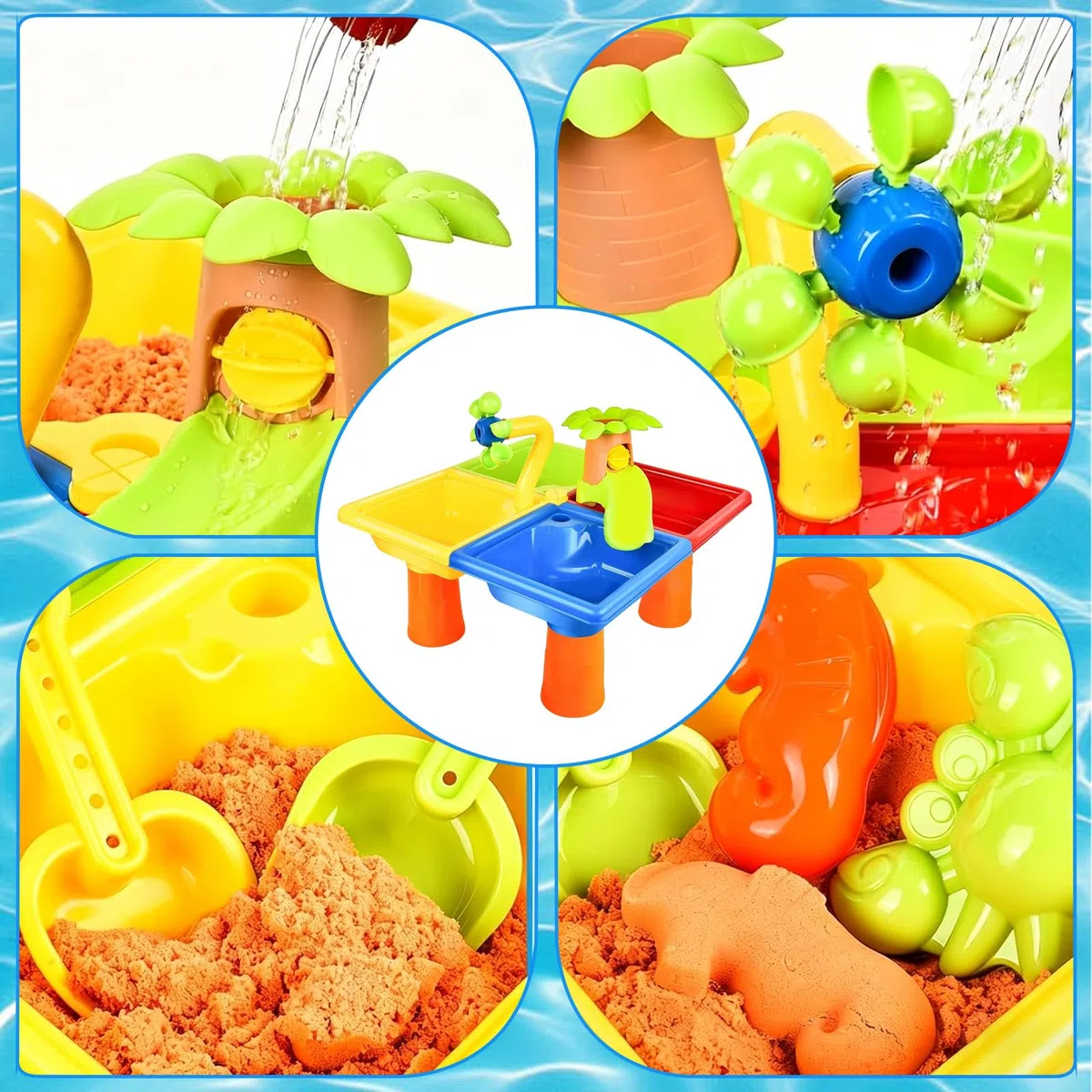 Table à Eau de Sable 4 en 1, 25 Pièces Table d'eau pour Enfants, Table de Plage pour Enfants, Table d‘Activités Sensorielle Enfant, pour Jeu Sensoriel, Plage Jardin Piscine, Garçons Filles 3 à 8 Ans