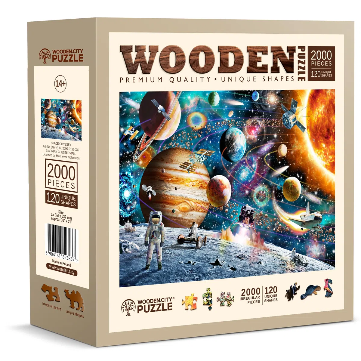 Wooden.City Puzzle en bois de 2000 pièces - Odyssée de l'espace - Unique et insolite avec des pièces formées Puzzle mosaïque défi pour enfants et adultes Cadeau d'anniversaire incroyable 801 x 532 mm