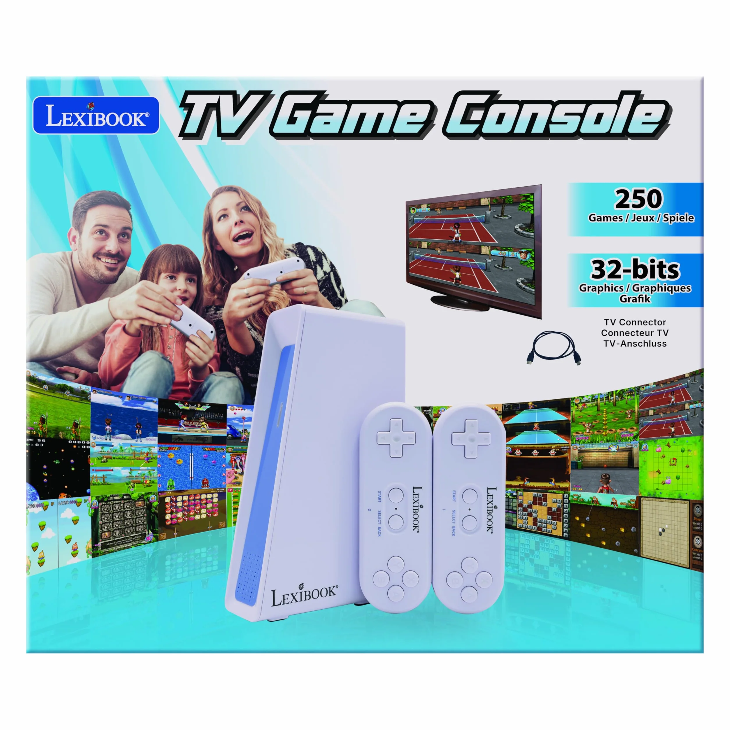 Lexibook, Console de Jeux TV, JG7440 | 250 jeux, 2 manettes sans fil, graphismes 32 bits, connecteur TV